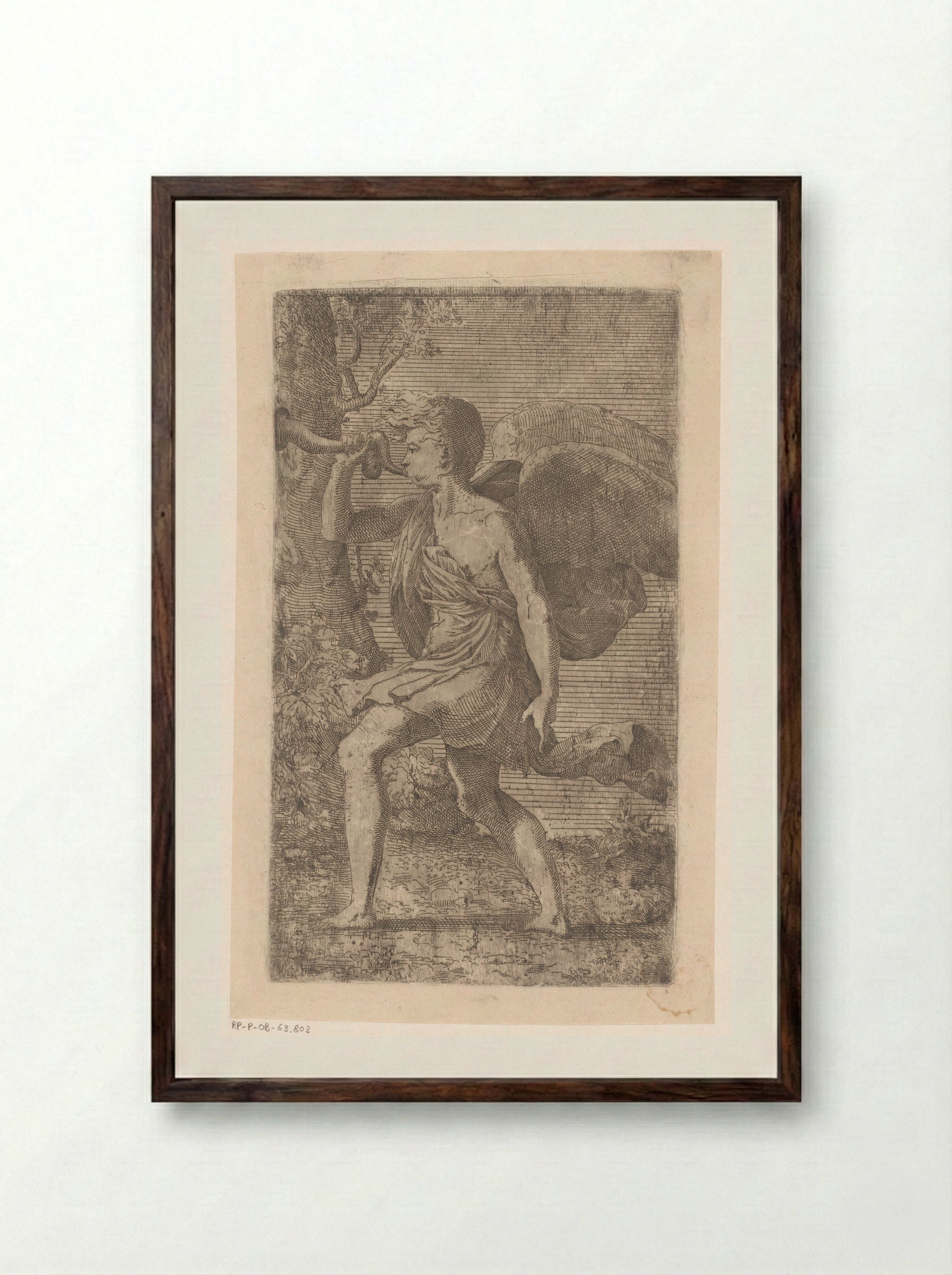 Trompetblazende engel - Léon Davent - Framed Print Dark Wood