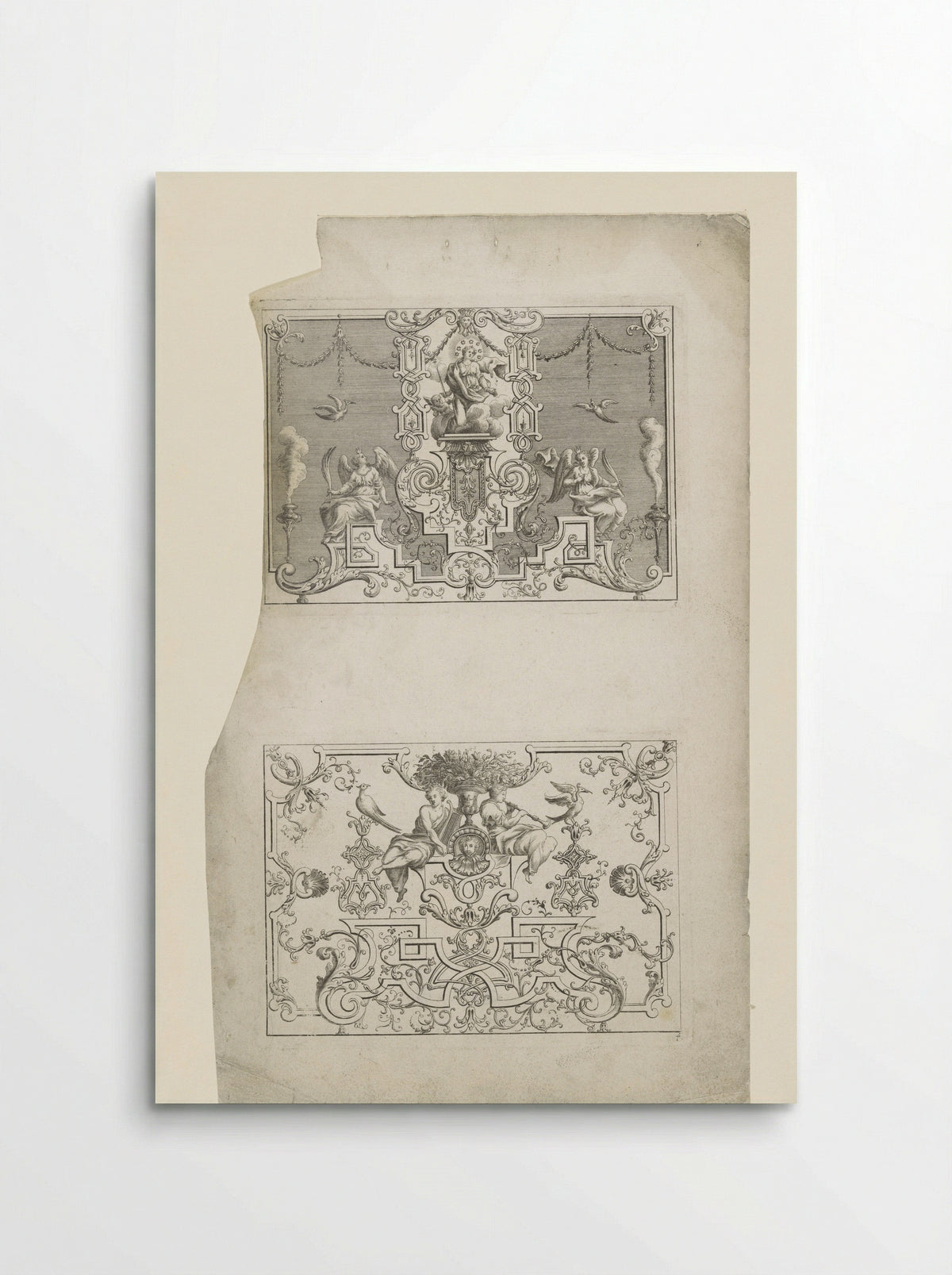 Tronende vrouw en twee musicerende figuren bij een vaas - Johann Christoph Weigel - Poster