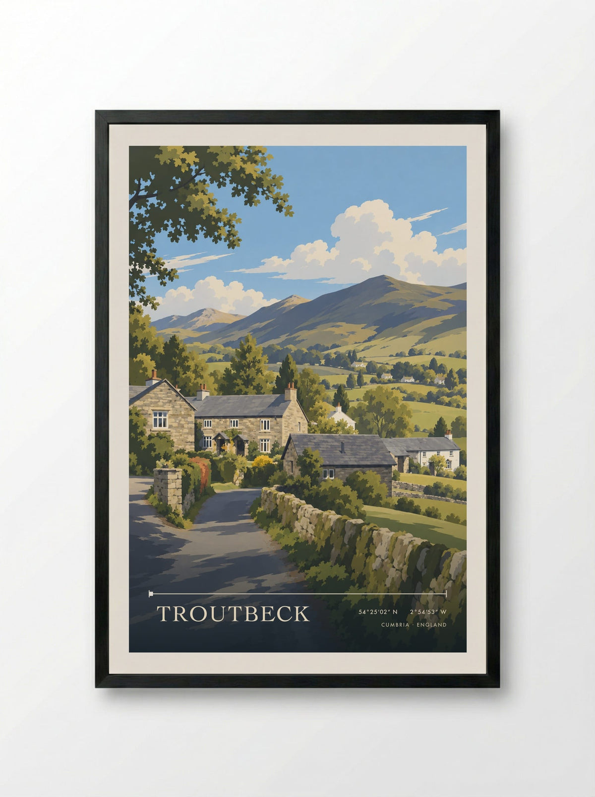 Troutbeck, Cumbria | Travel Poster - Framed Print Black
