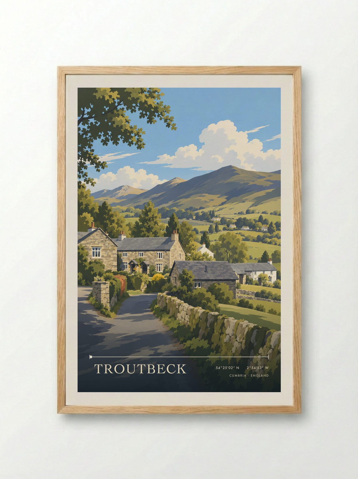 Troutbeck, Cumbria | Travel Poster - Framed Print Wood