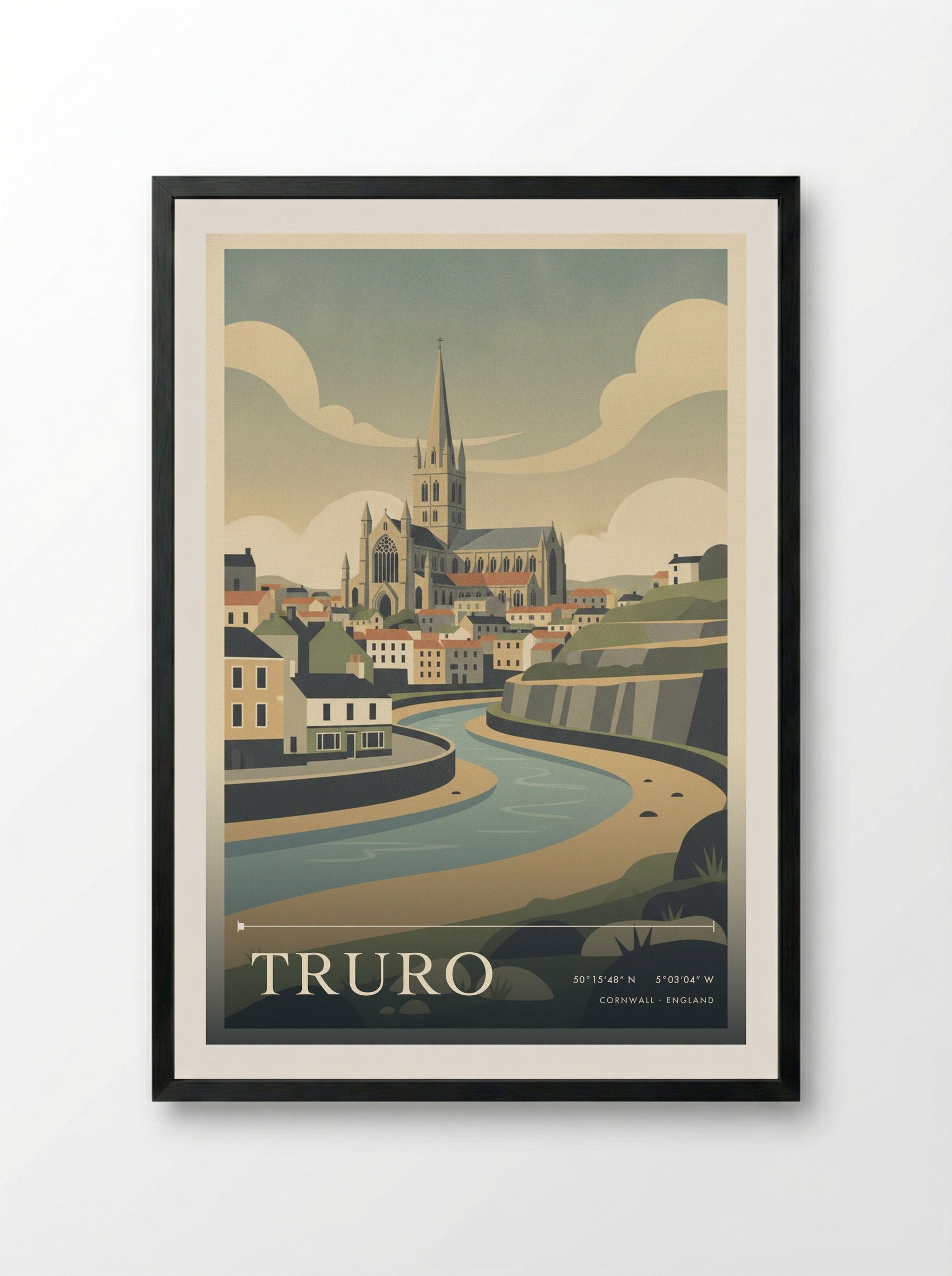 Truro Cornwall England Travel Poster - Framed Print Black