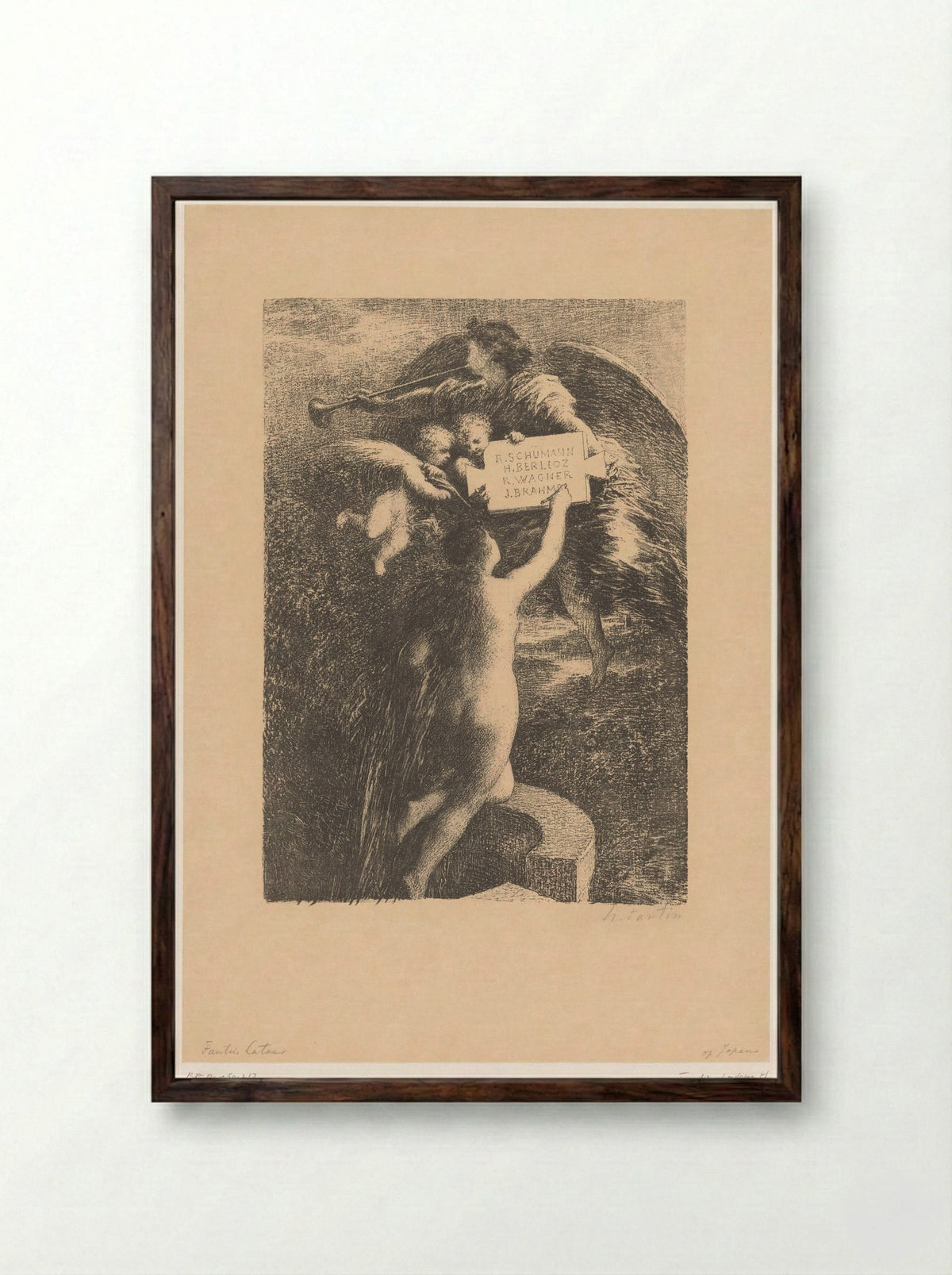 Truth Engraving the Names of Four Composers in Stone - Henri Fantin-Latour - Framed Print Dark Wood