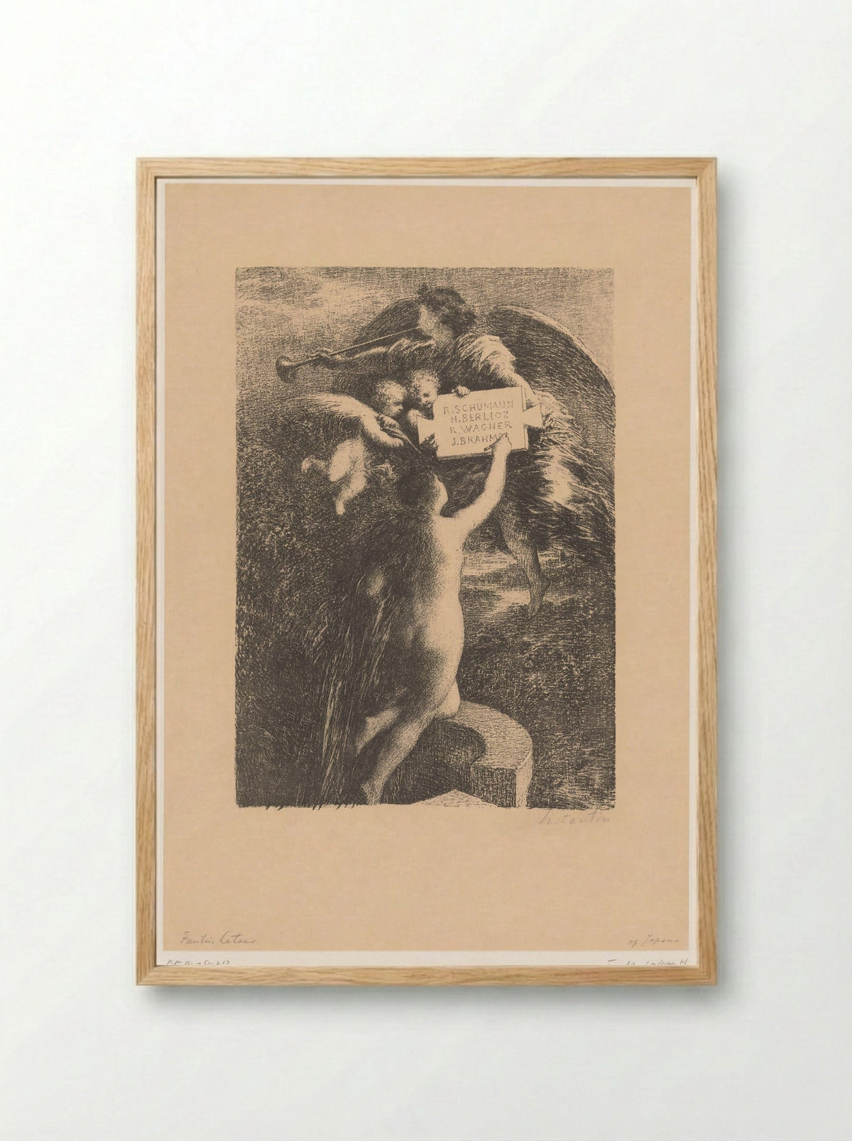 Truth Engraving the Names of Four Composers in Stone - Henri Fantin-Latour - Framed Print Wood