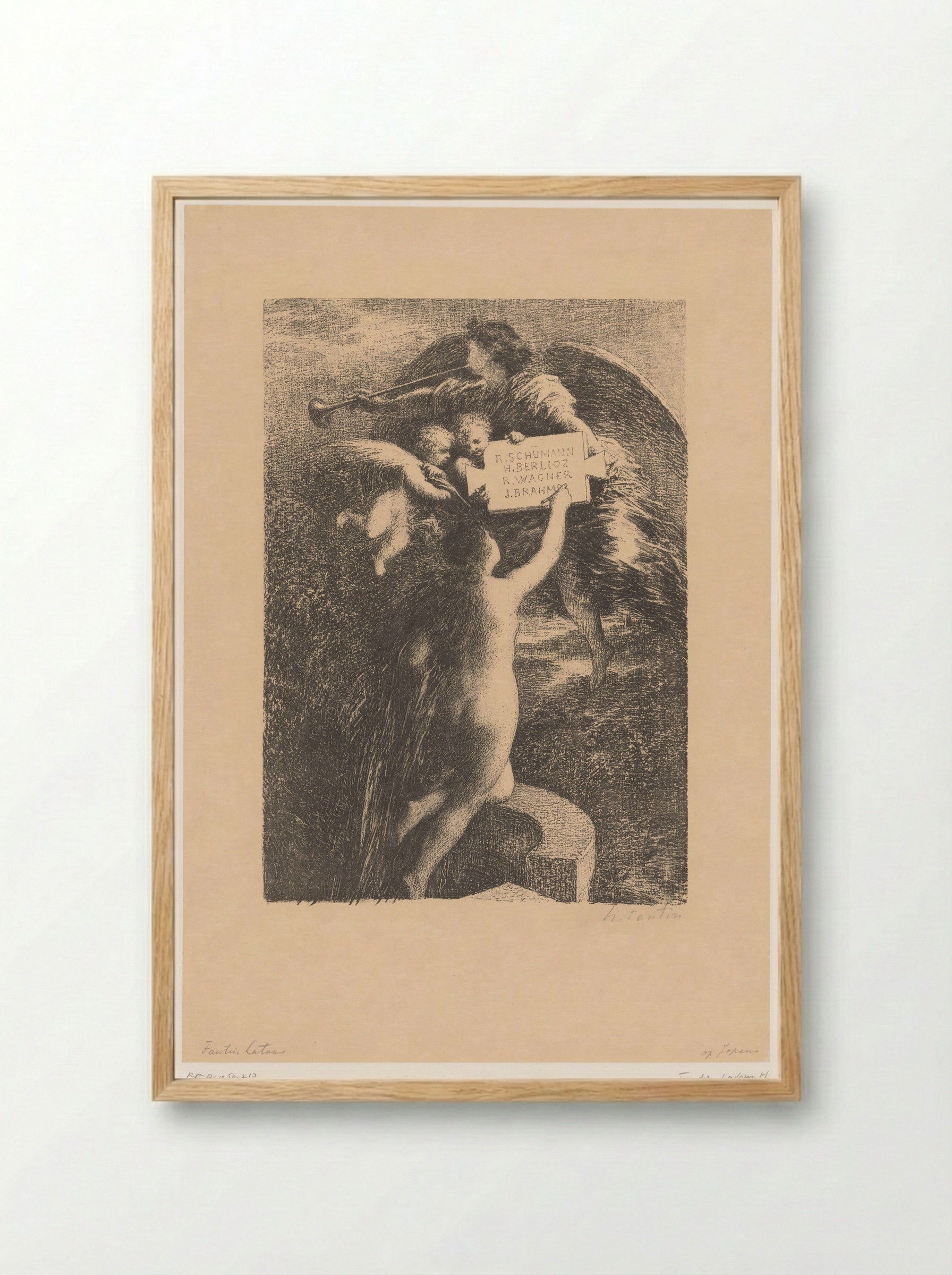 Truth Engraving the Names of Four Composers in Stone - Henri Fantin-Latour - Framed Print Wood
