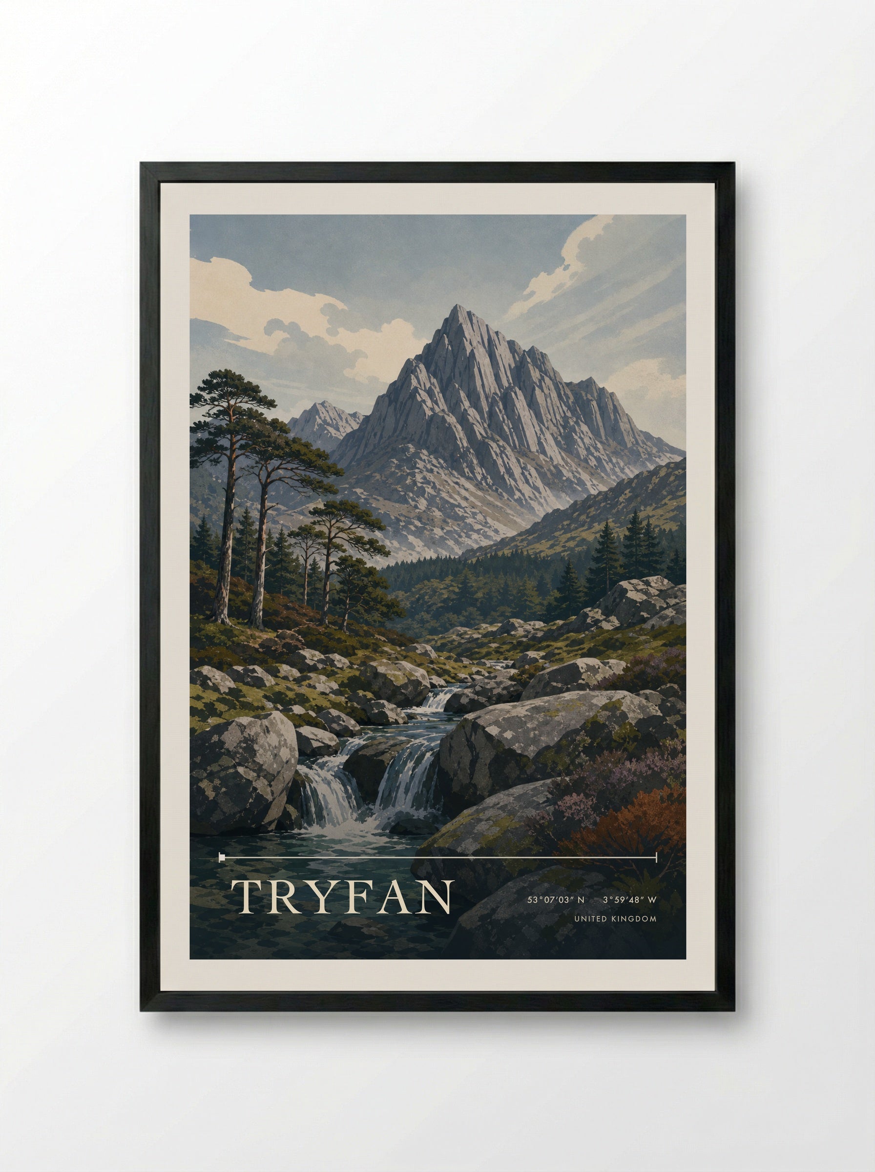 Tryfan United Kingdom Travel Poster - Framed Print Black