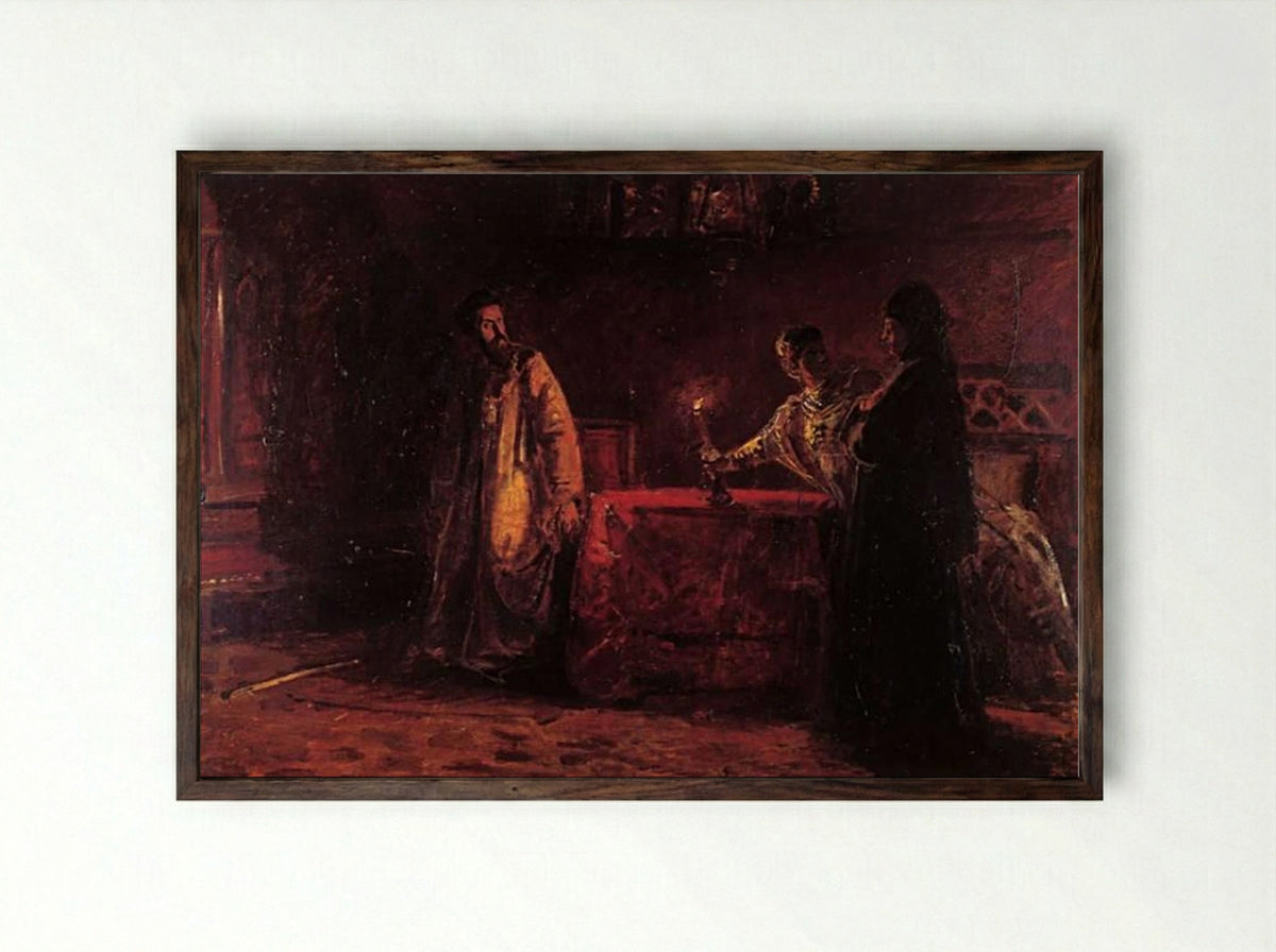 Tsar Boris and the Queen Martha - Nikolai Ge - Framed Print Dark Wood