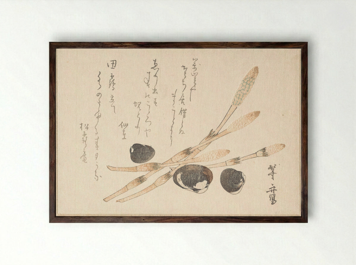 Tsukushi Plant and Shijimi Shells - Uematsu Tōshū - Framed Print Dark Wood