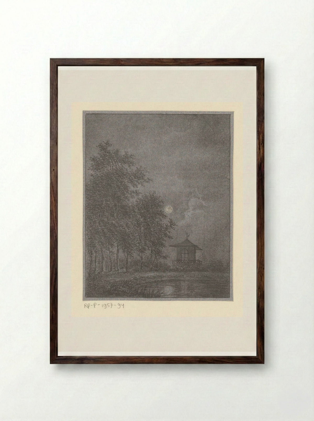Tuin bij maanlicht - Pieter Bartholomeusz. Barbiers - Framed Print Dark Wood