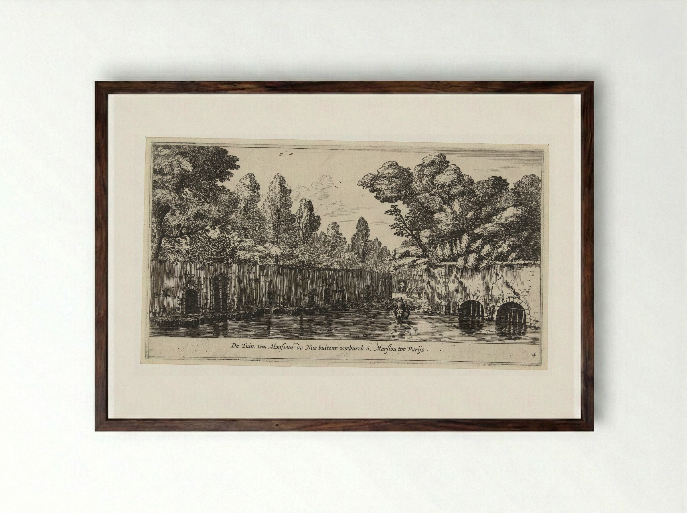Tuin van Monsieur de Nue buiten de Parijse voorstad Marsiou - Reinier Nooms - Framed Print Dark Wood