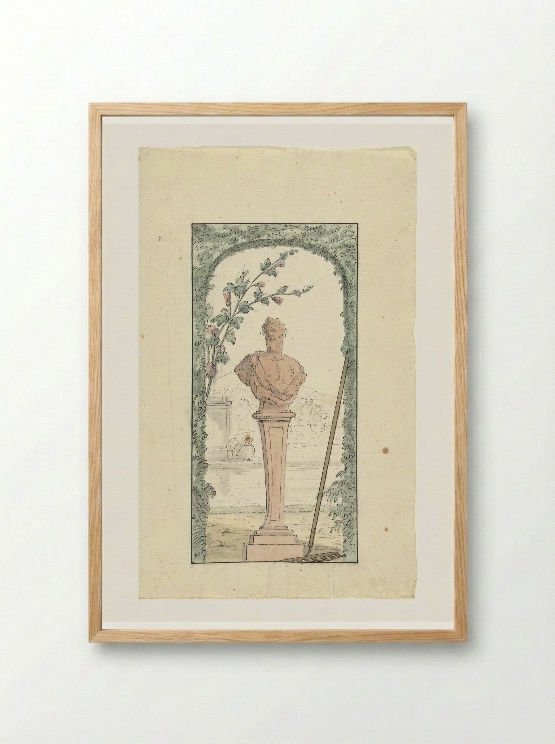 Tuinbeeld op voetstuk in een nis van geschoren haag - Elias van Nijmegen - Framed Print Wood