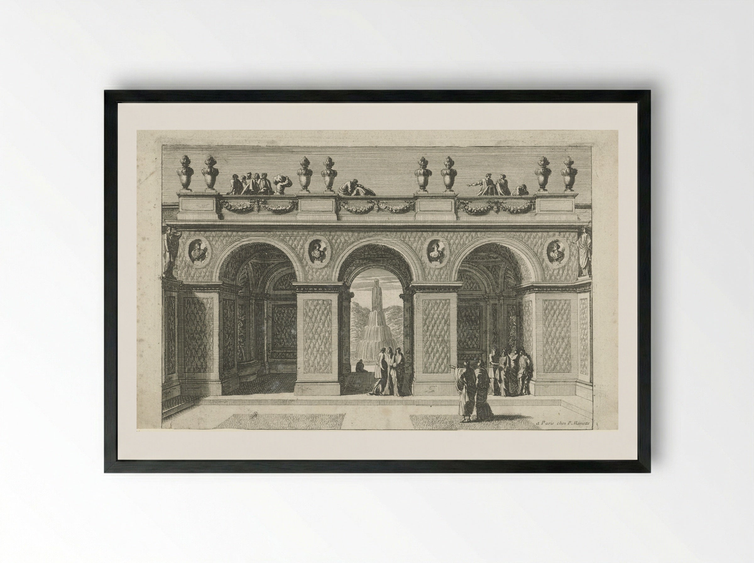 Tuinpaviljoen met drie bogen - Jean Lepautre - Framed Print Black
