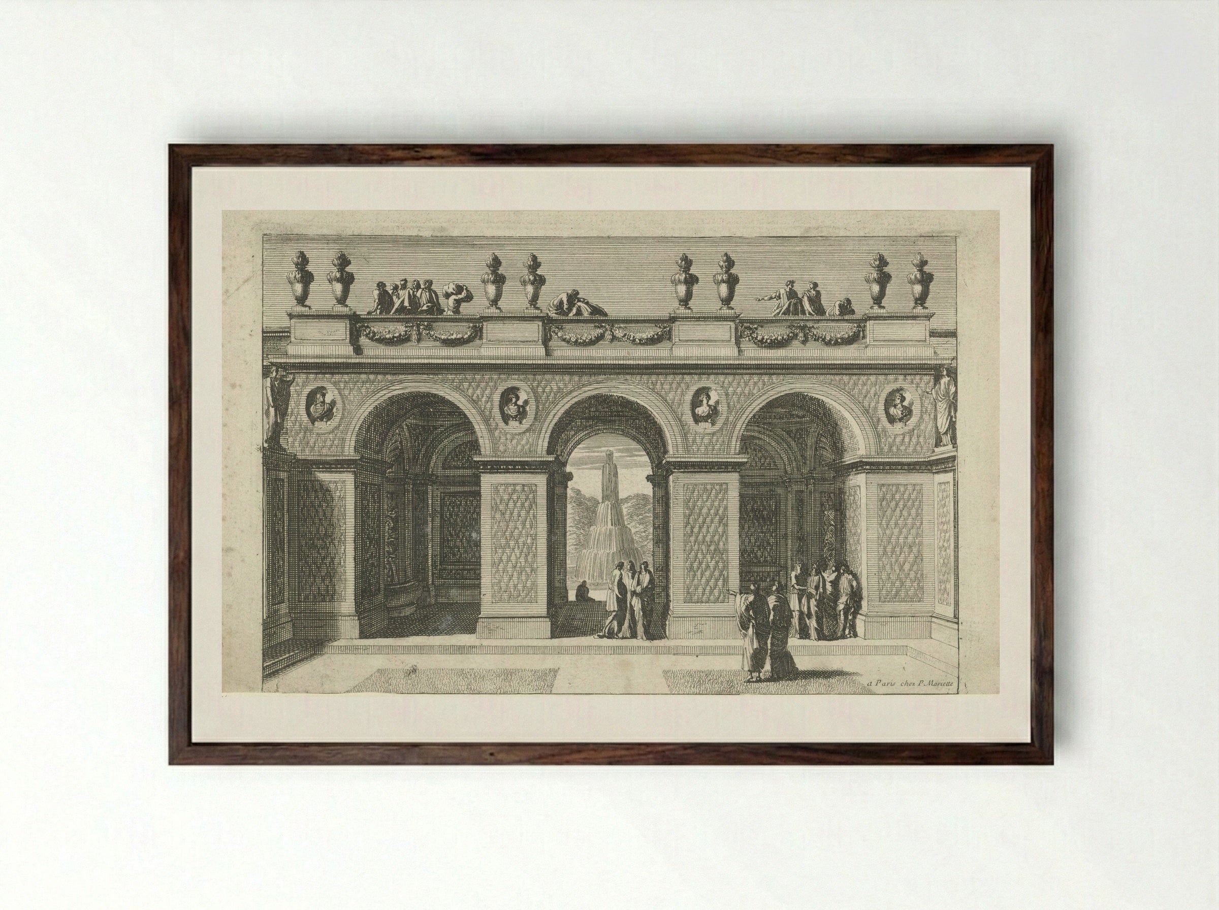 Tuinpaviljoen met drie bogen - Jean Lepautre - Framed Print Dark Wood