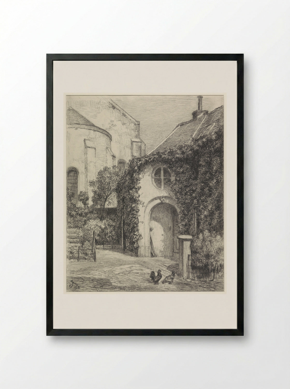 Tuinportaal aan de achterzijde van een kerk - René Janssens - Framed Print Black