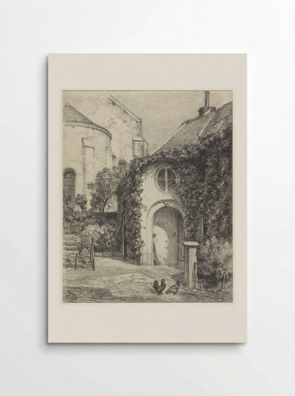 Tuinportaal aan de achterzijde van een kerk - René Janssens - Poster