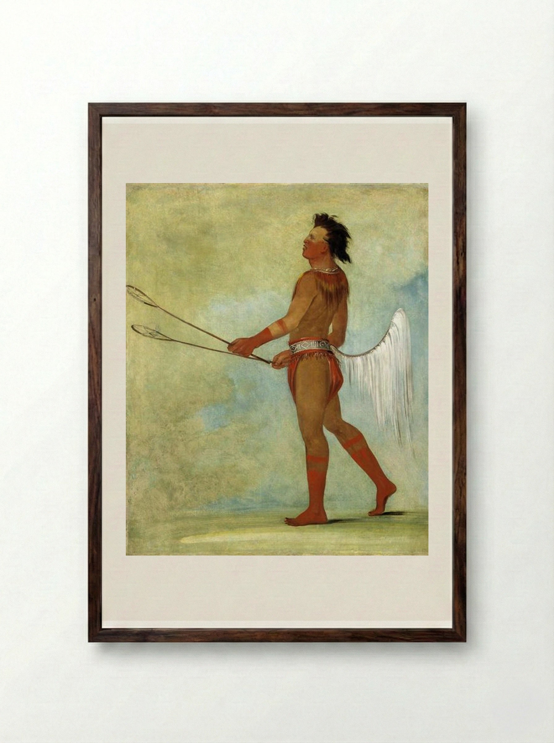 Tul-lock-chísh-ko, Drinks the Juice of the Stone, in Ball-player's Dress (Choctaw) - George Catlin - Framed Print Dark Wood