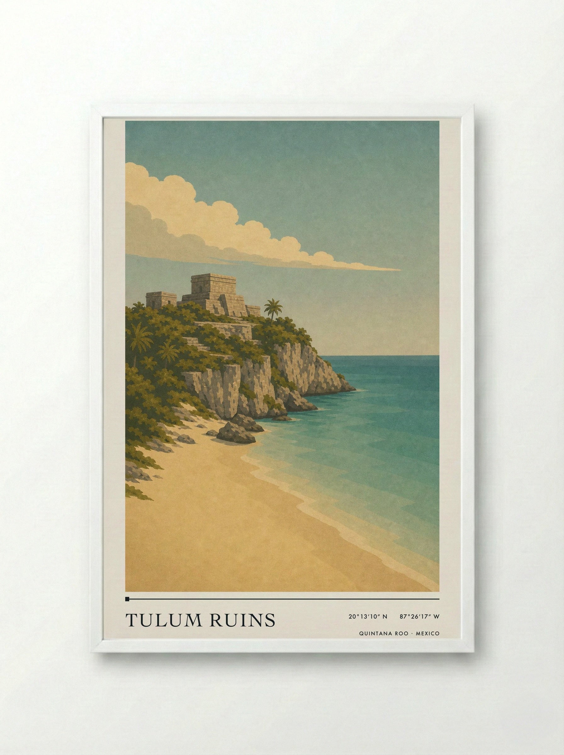 Tulum Ruins Travel Poster Artwork - Framed Print White