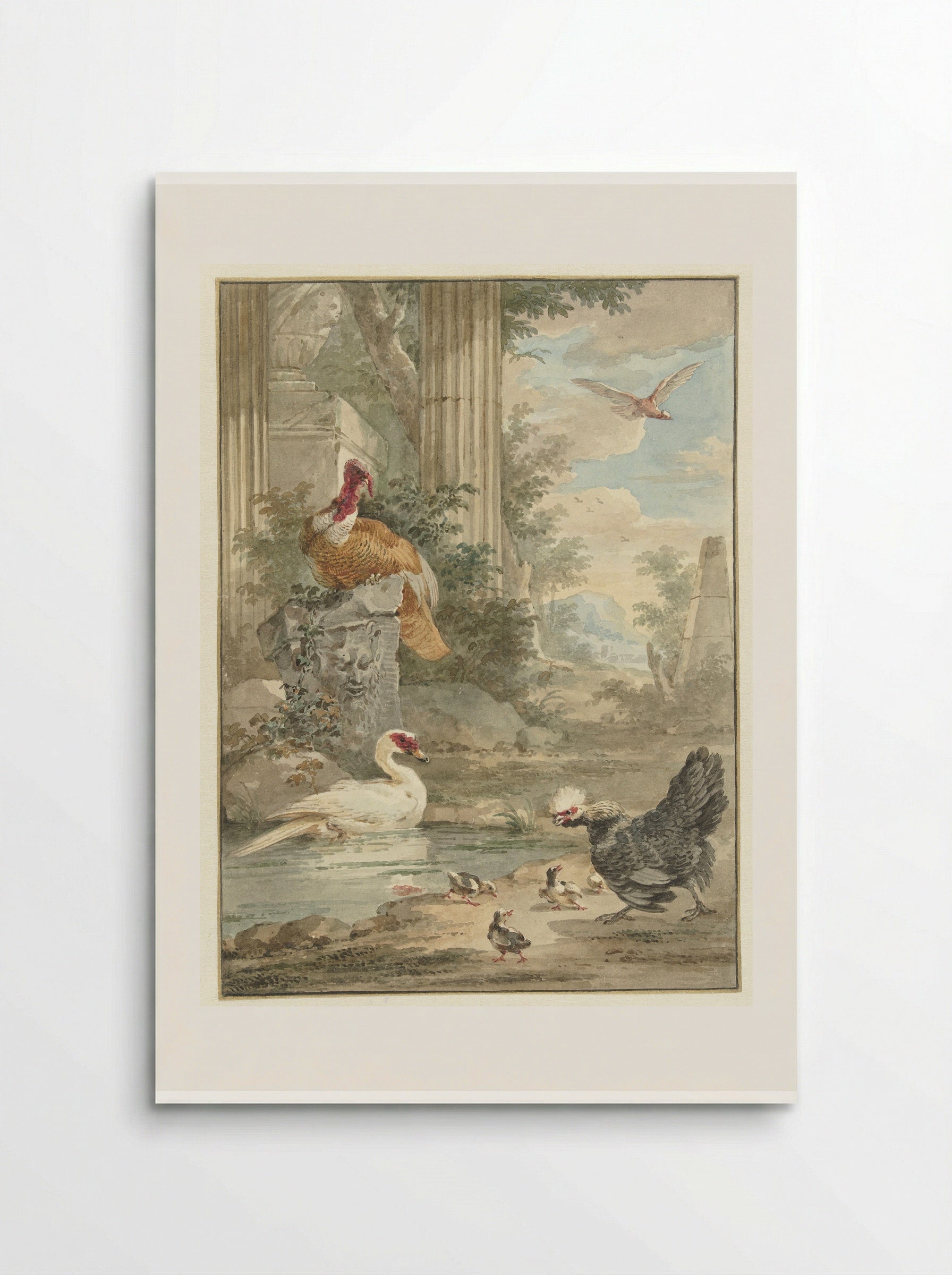 Turkey and Other Birds near Classical Ruins in a Park - Aert Schouman - Poster