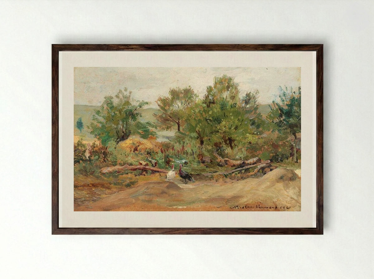 Turkeys in Vlaici - Nicolae Vermont - Framed Print Dark Wood