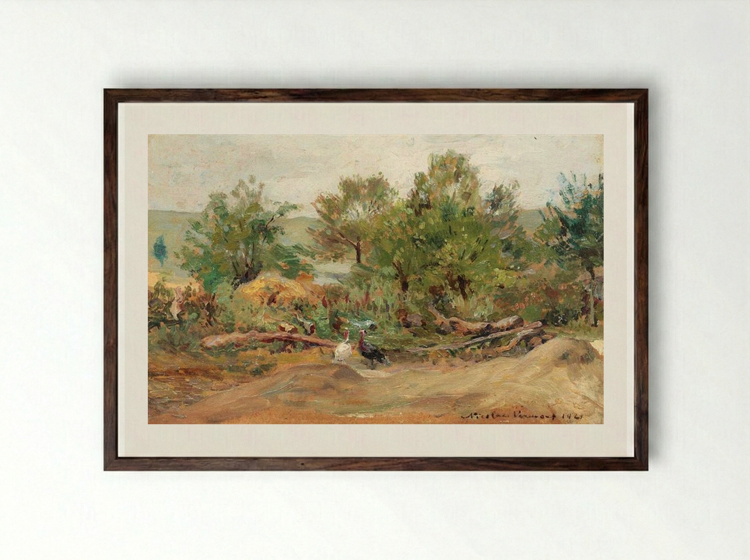 Turkeys in Vlaici - Nicolae Vermont - Framed Print Dark Wood