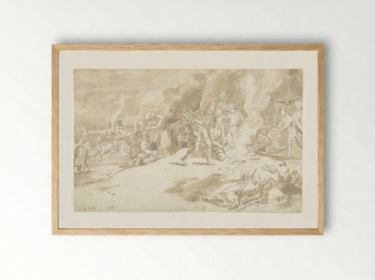 Turkish Soldiers Around a Campfire - Guilliam du Gardijn - Framed Print Wood