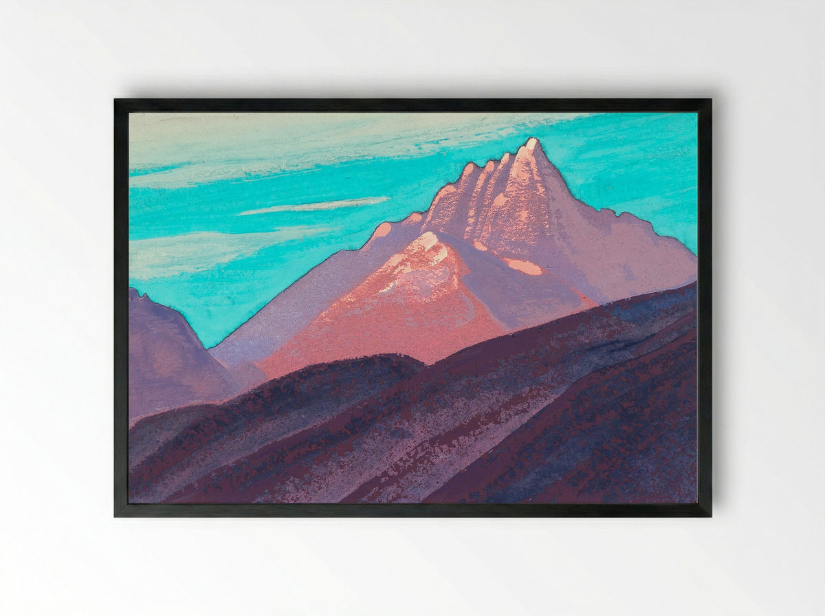 Turquoise Sky, Pink Mountains, Purple Foot - Nicholas Roerich - Framed Print Black