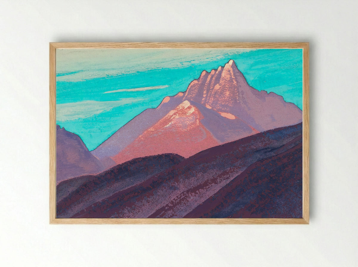 Turquoise Sky, Pink Mountains, Purple Foot - Nicholas Roerich - Framed Print Wood