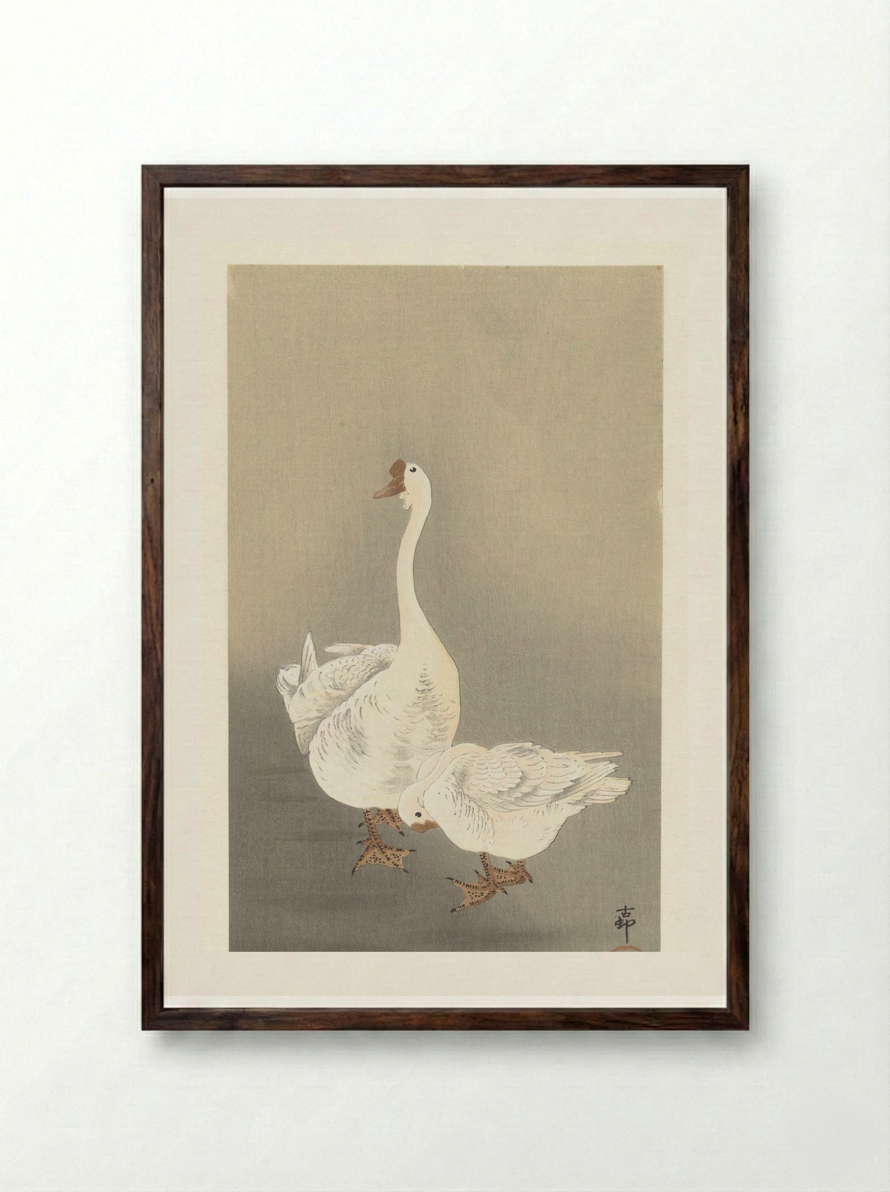 Twee Ganzen (Two Geese) - Matsuki Heikichi - Framed Print Dark Wood