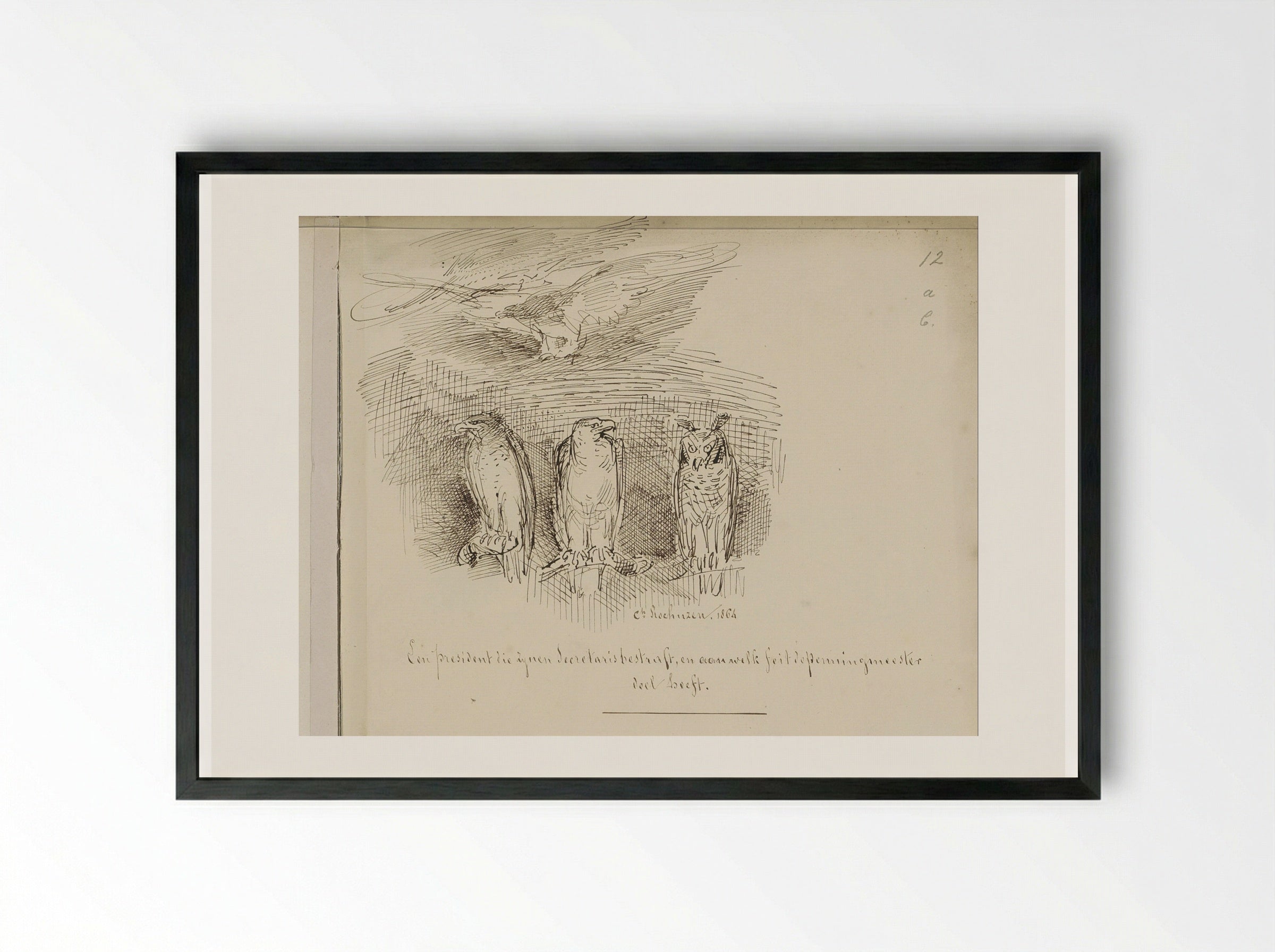 Twee adelaars en een uil - Charles Rochussen - Framed Print Black