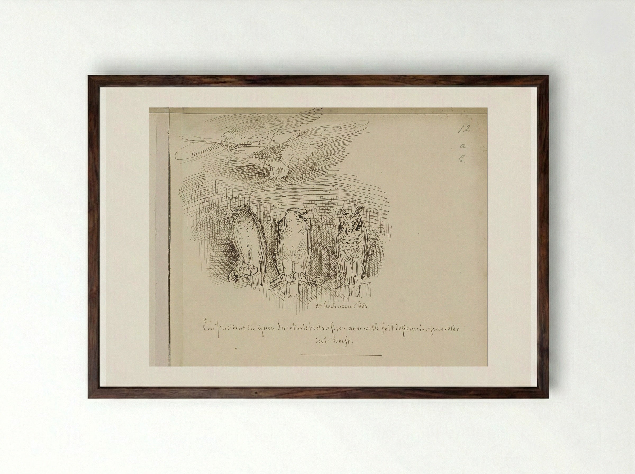 Twee adelaars en een uil - Charles Rochussen - Framed Print Dark Wood