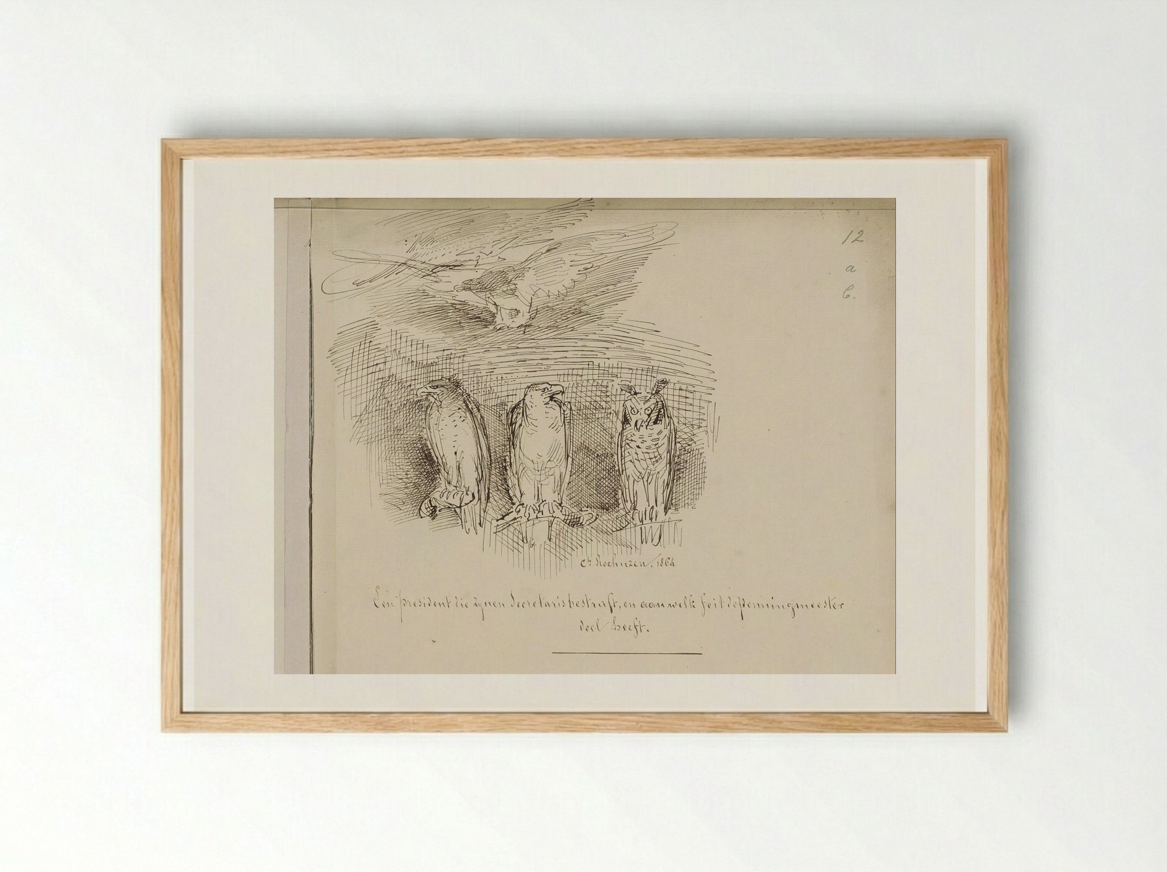 Twee adelaars en een uil - Charles Rochussen - Framed Print Wood