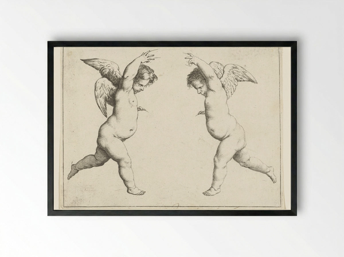 Twee engelen tegenover elkaar - Pieter van Avont - Framed Print Black