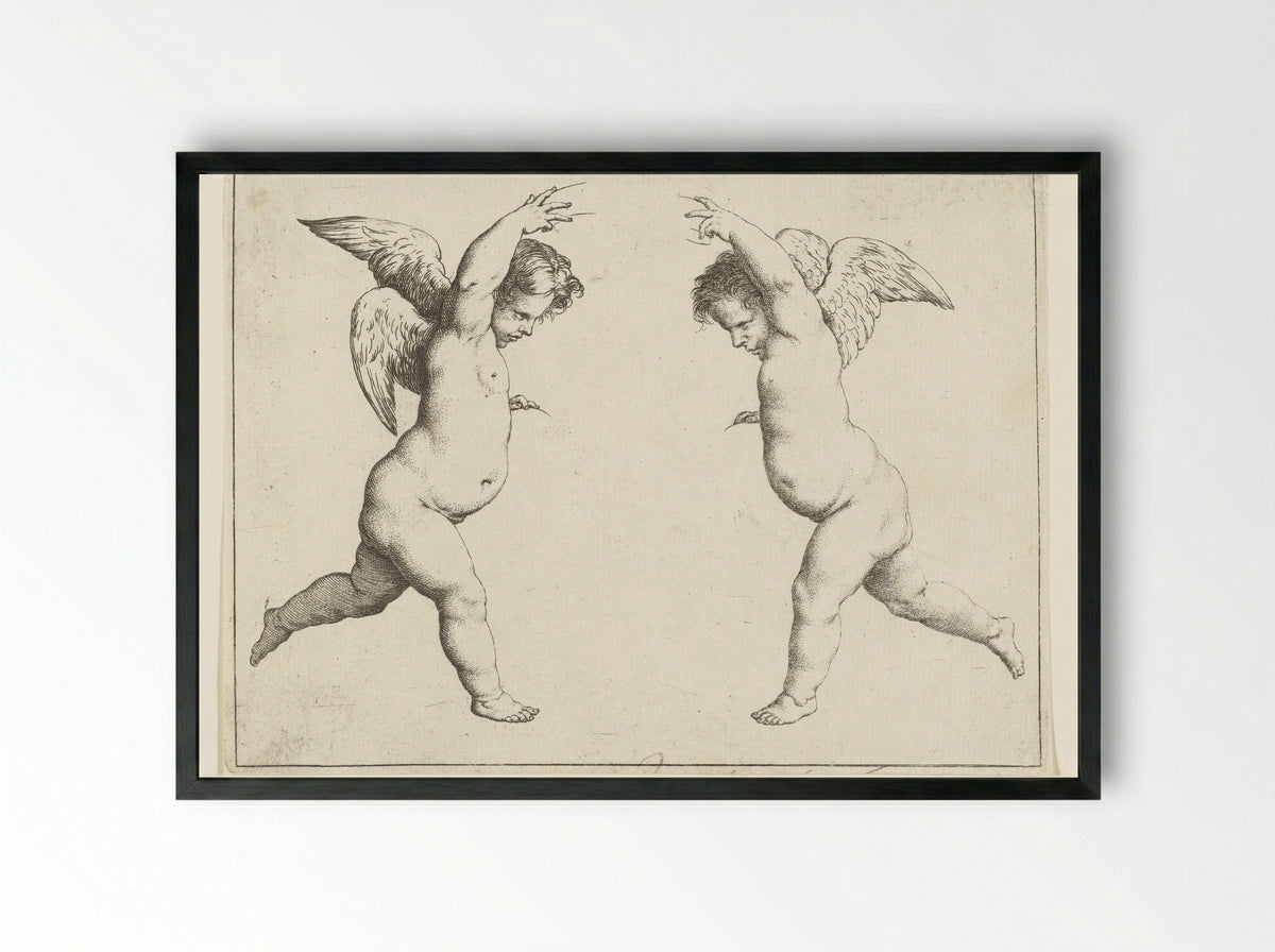Twee engelen tegenover elkaar - Pieter van Avont - Framed Print Black
