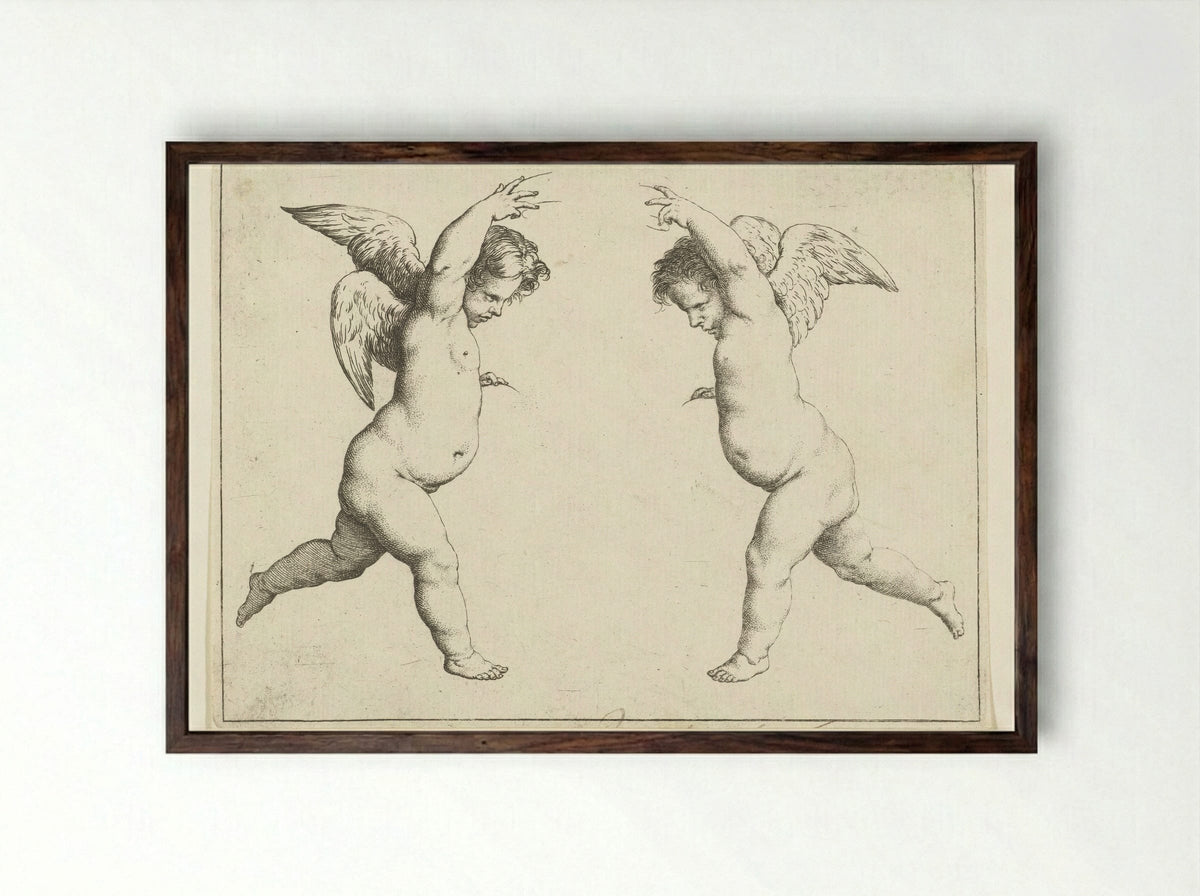 Twee engelen tegenover elkaar - Pieter van Avont - Framed Print Dark Wood