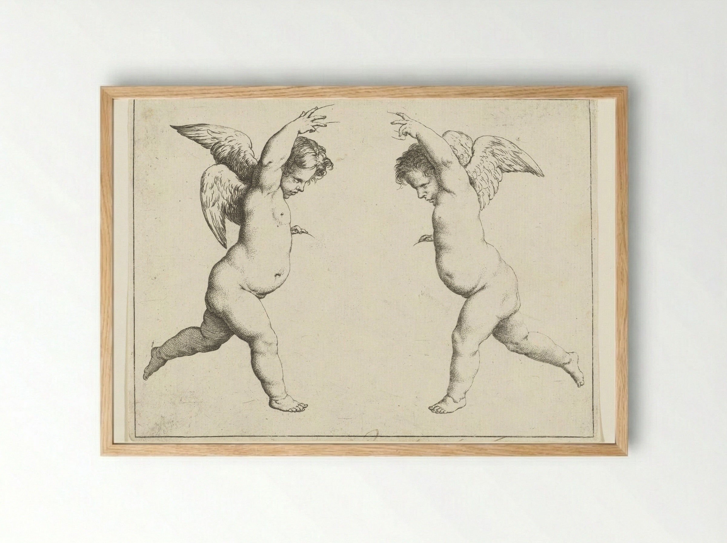 Twee engelen tegenover elkaar - Pieter van Avont - Framed Print Wood