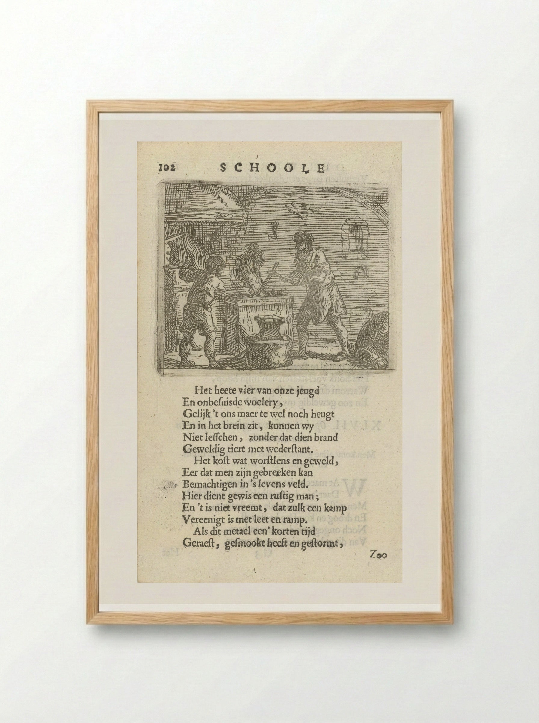 Twee figuren in het interieur van een smidse - Arnold Houbraken - Framed Print Wood