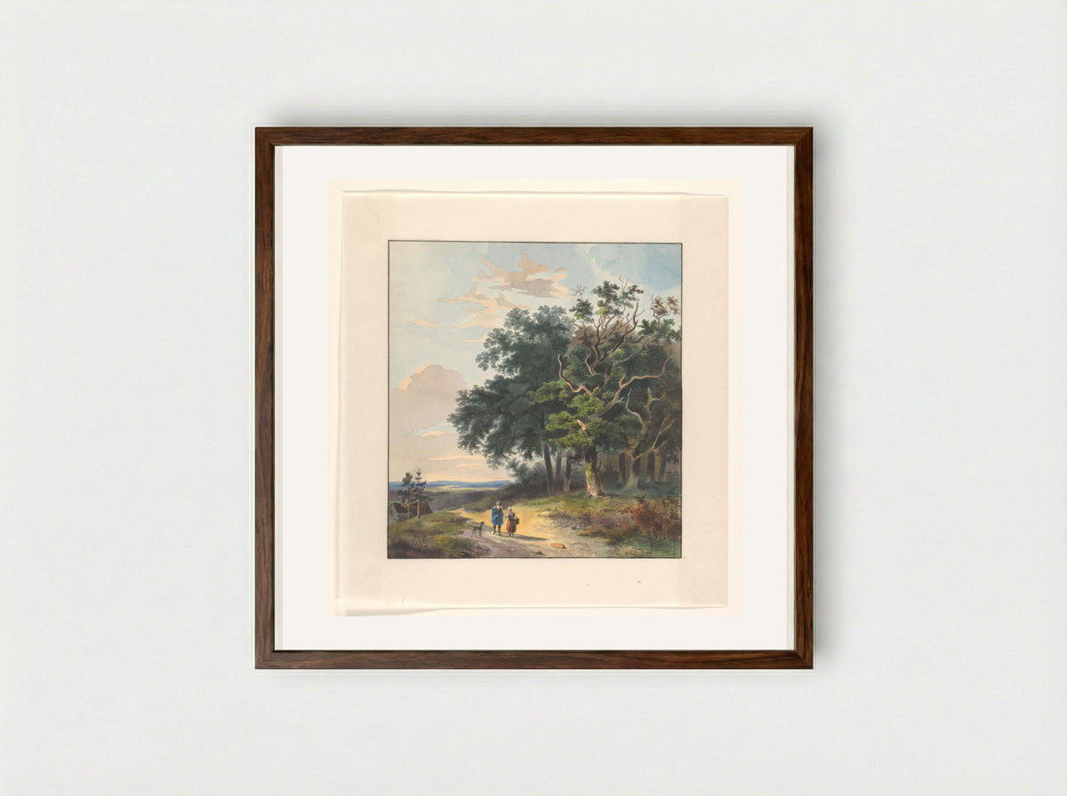 Twee figuren op een landweg langs een bosrand - Johannes van Reijn - Framed Print Dark Wood