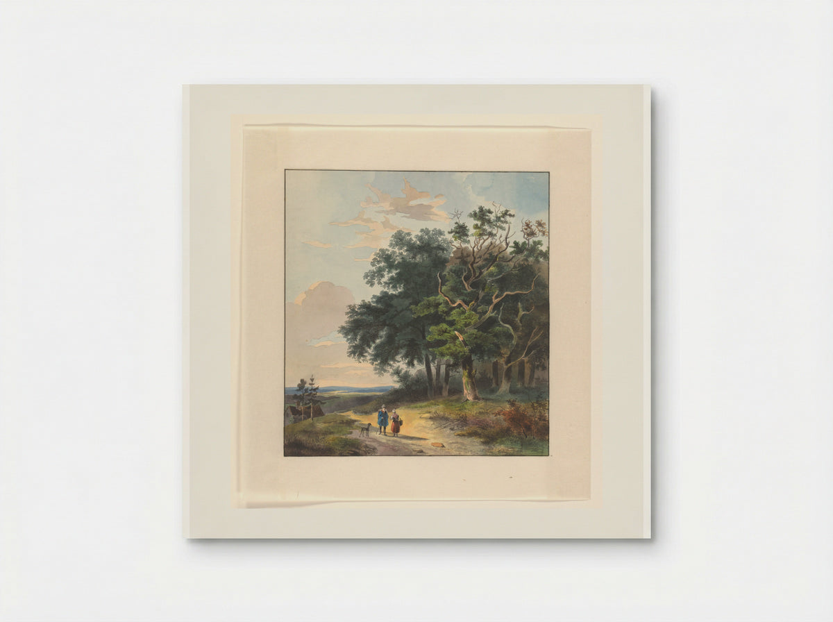 Twee figuren op een landweg langs een bosrand - Johannes van Reijn - Poster