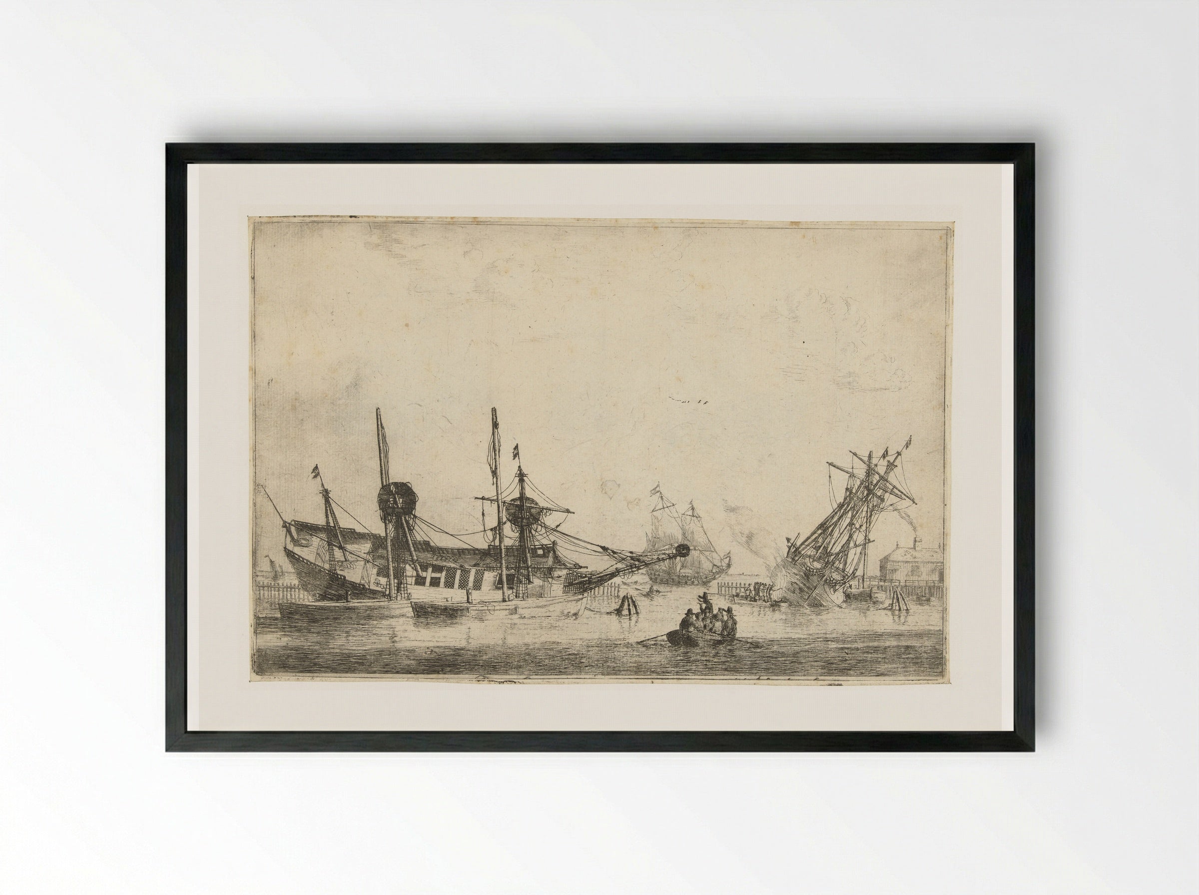 Twee gekielde zeilschepen - Reinier Nooms - Framed Print Black