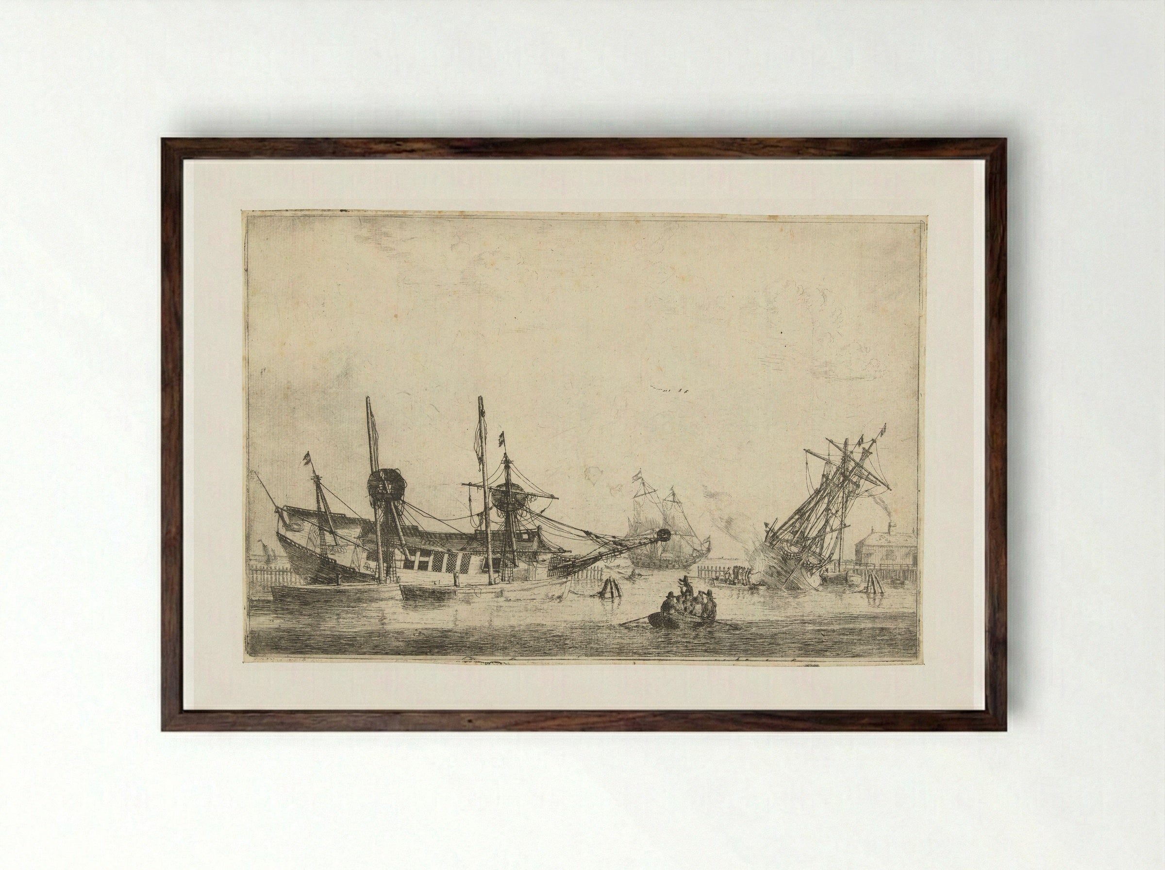Twee gekielde zeilschepen - Reinier Nooms - Framed Print Dark Wood