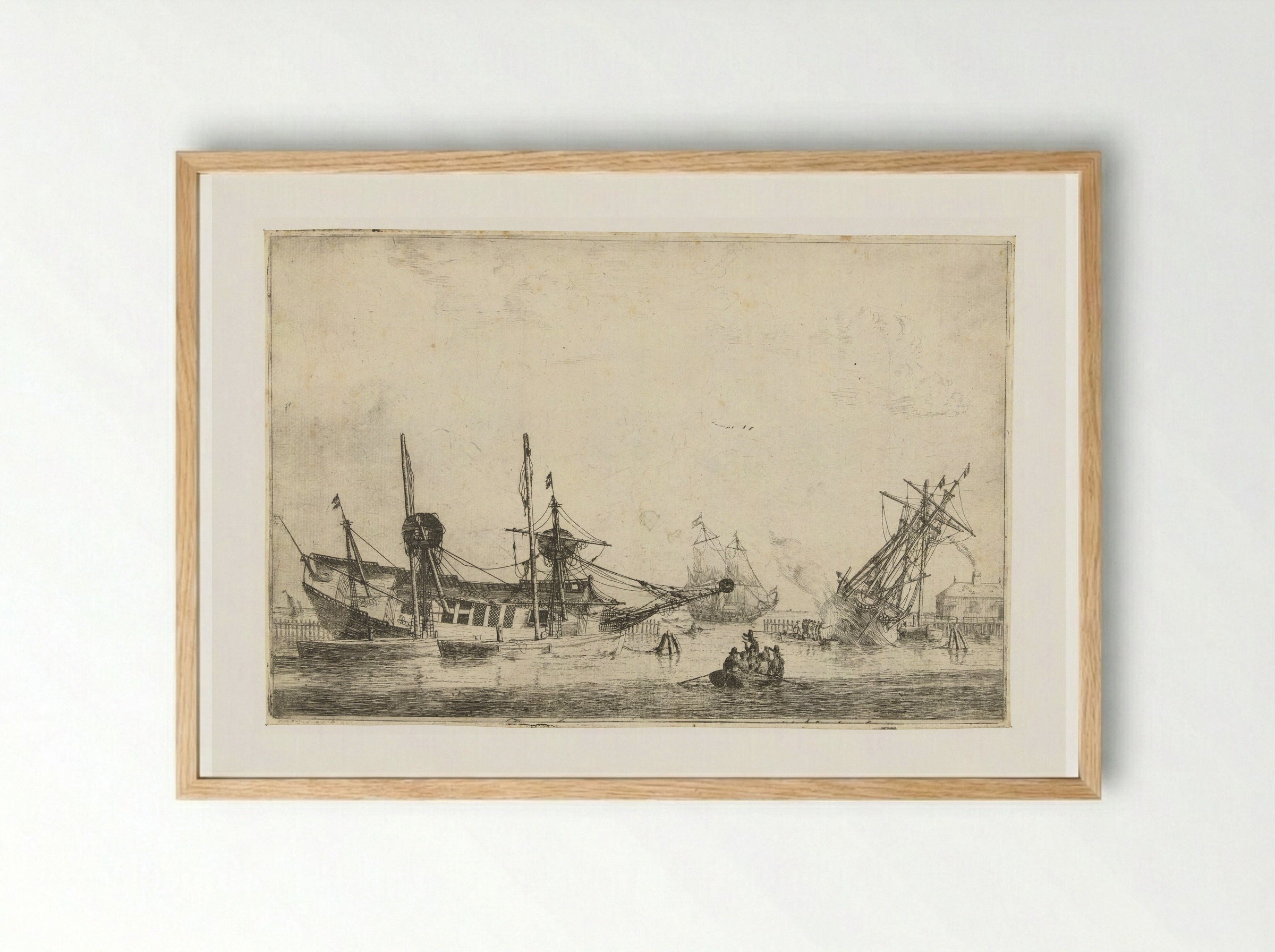 Twee gekielde zeilschepen - Reinier Nooms - Framed Print Wood