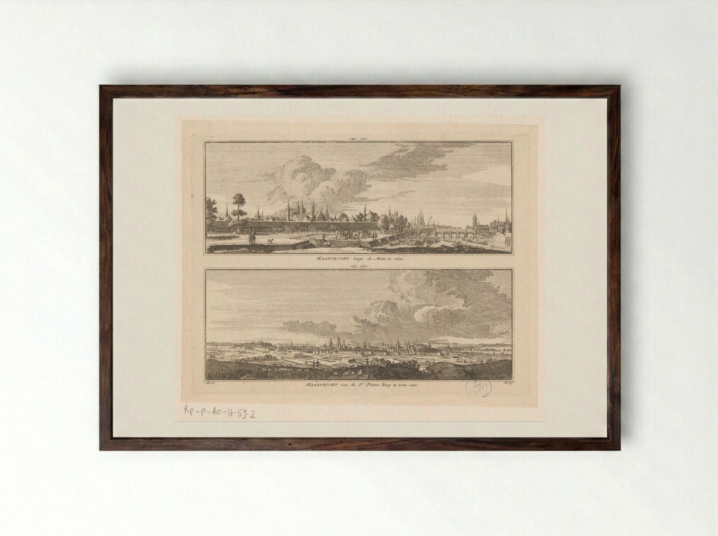 Twee gezichten op Maastricht, vanaf de Maas en vanaf de Sint-Pietersberg - Hendrik Spilman - Framed Print Dark Wood