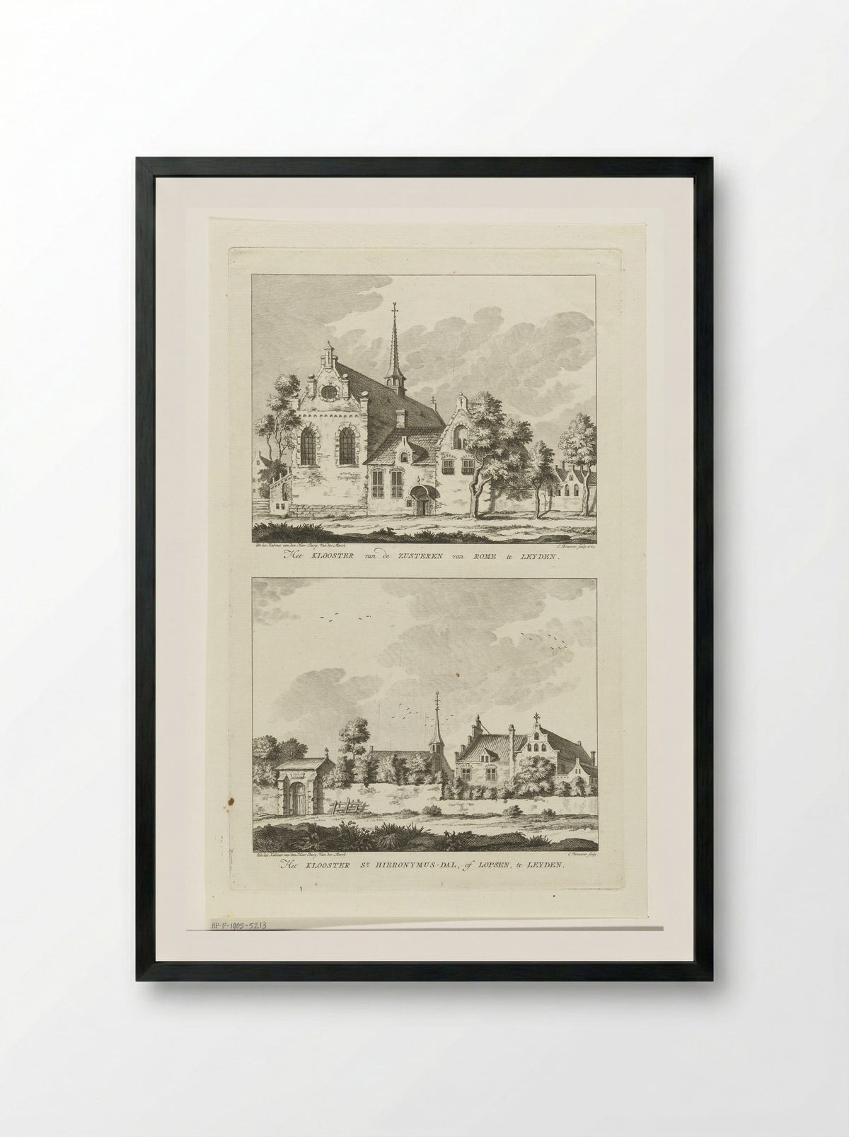 Twee gezichten op kloosters te Leiden - Cornelis Brouwer - Framed Print Black