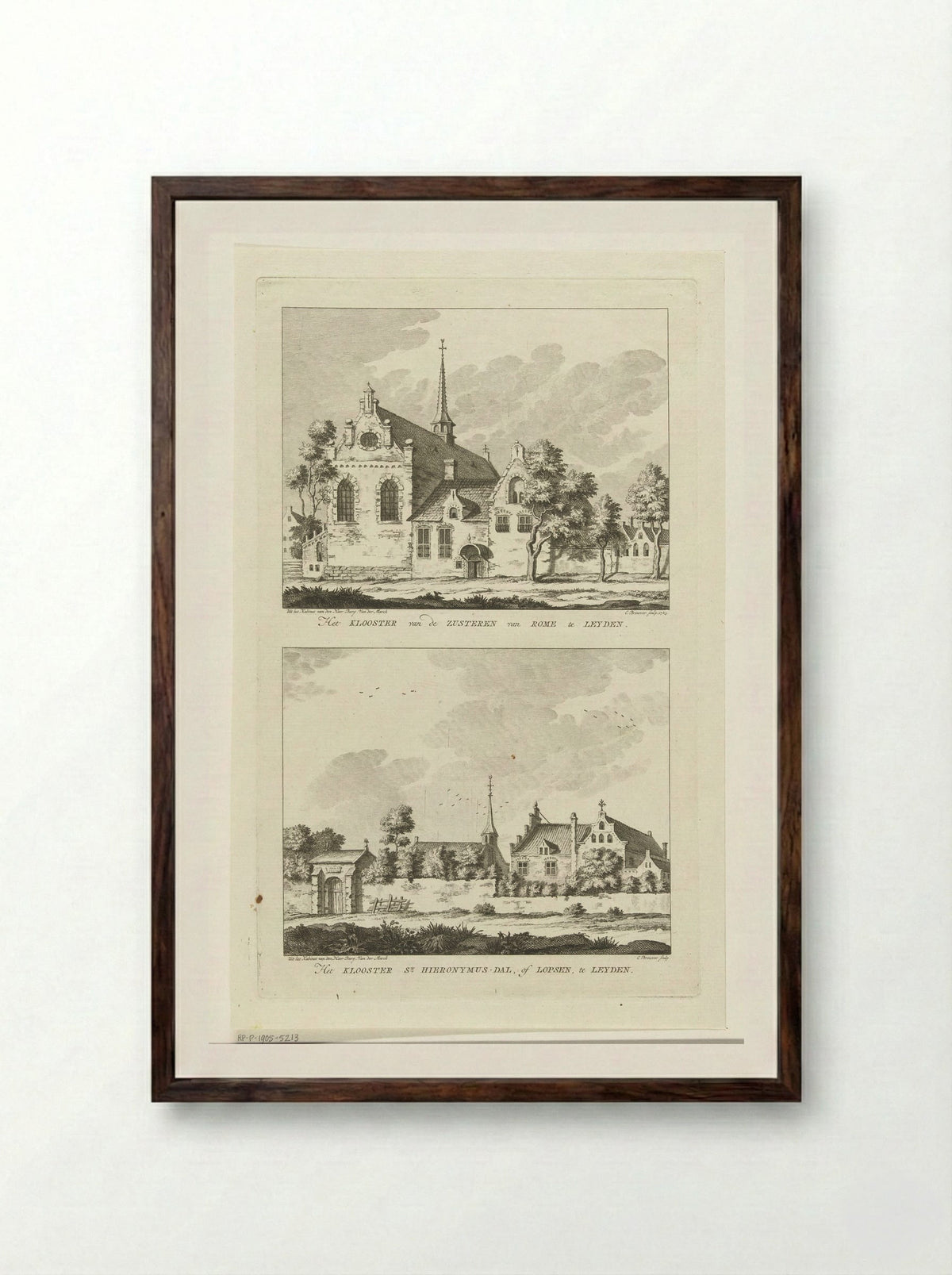 Twee gezichten op kloosters te Leiden - Cornelis Brouwer - Framed Print Dark Wood