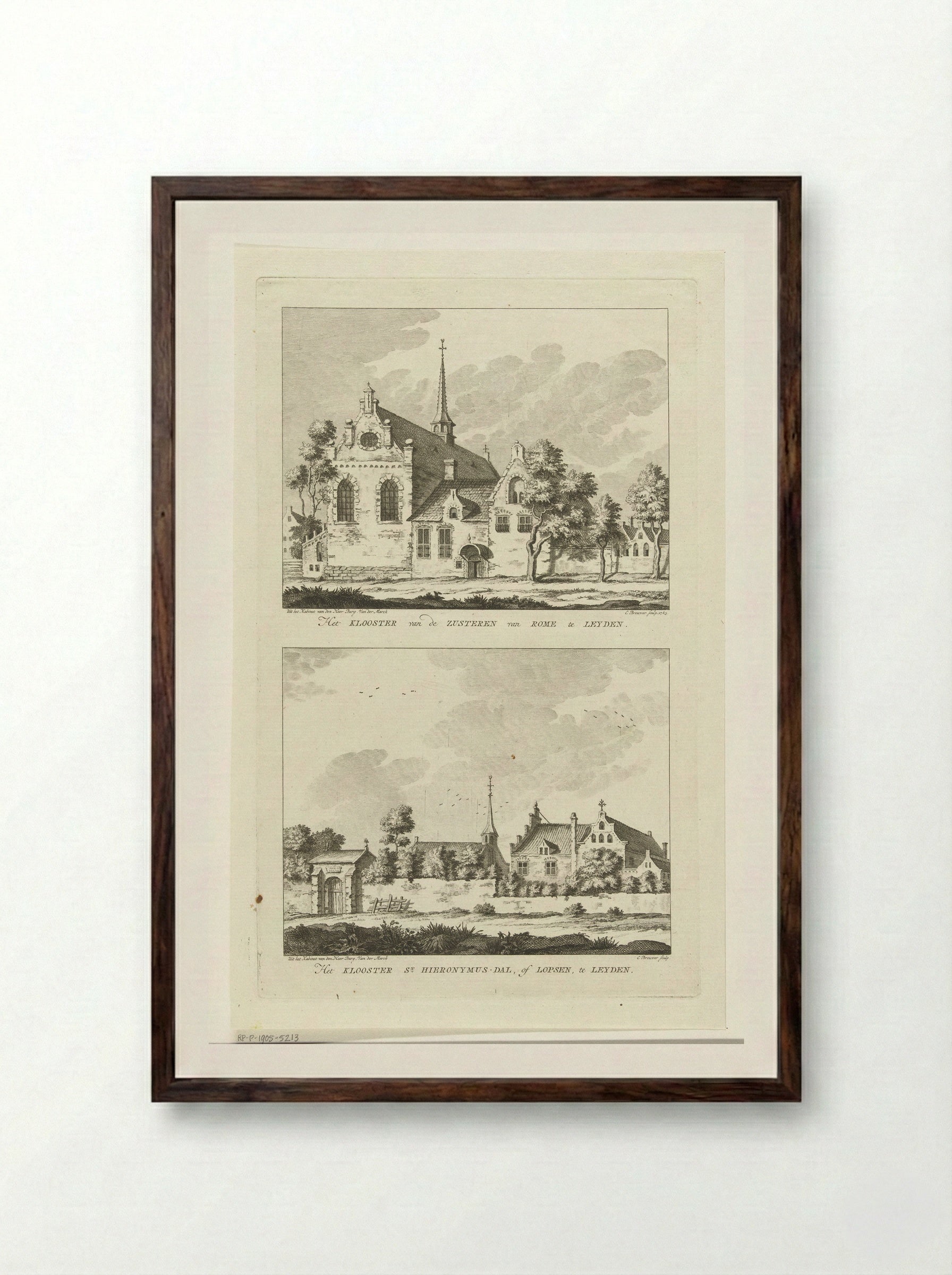Twee gezichten op kloosters te Leiden - Cornelis Brouwer - Framed Print Dark Wood