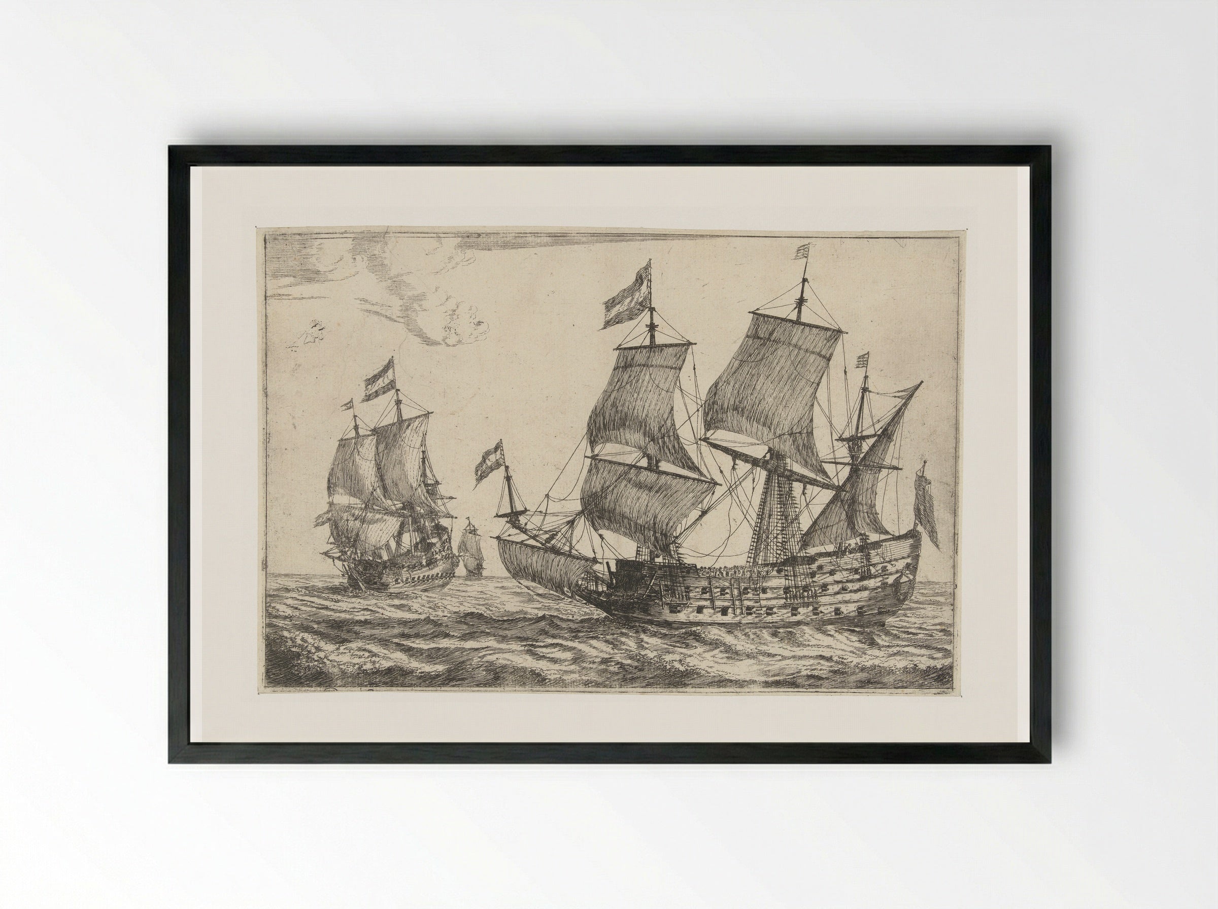 Twee grote oorlogsschepen - Reinier Nooms - Framed Print Black