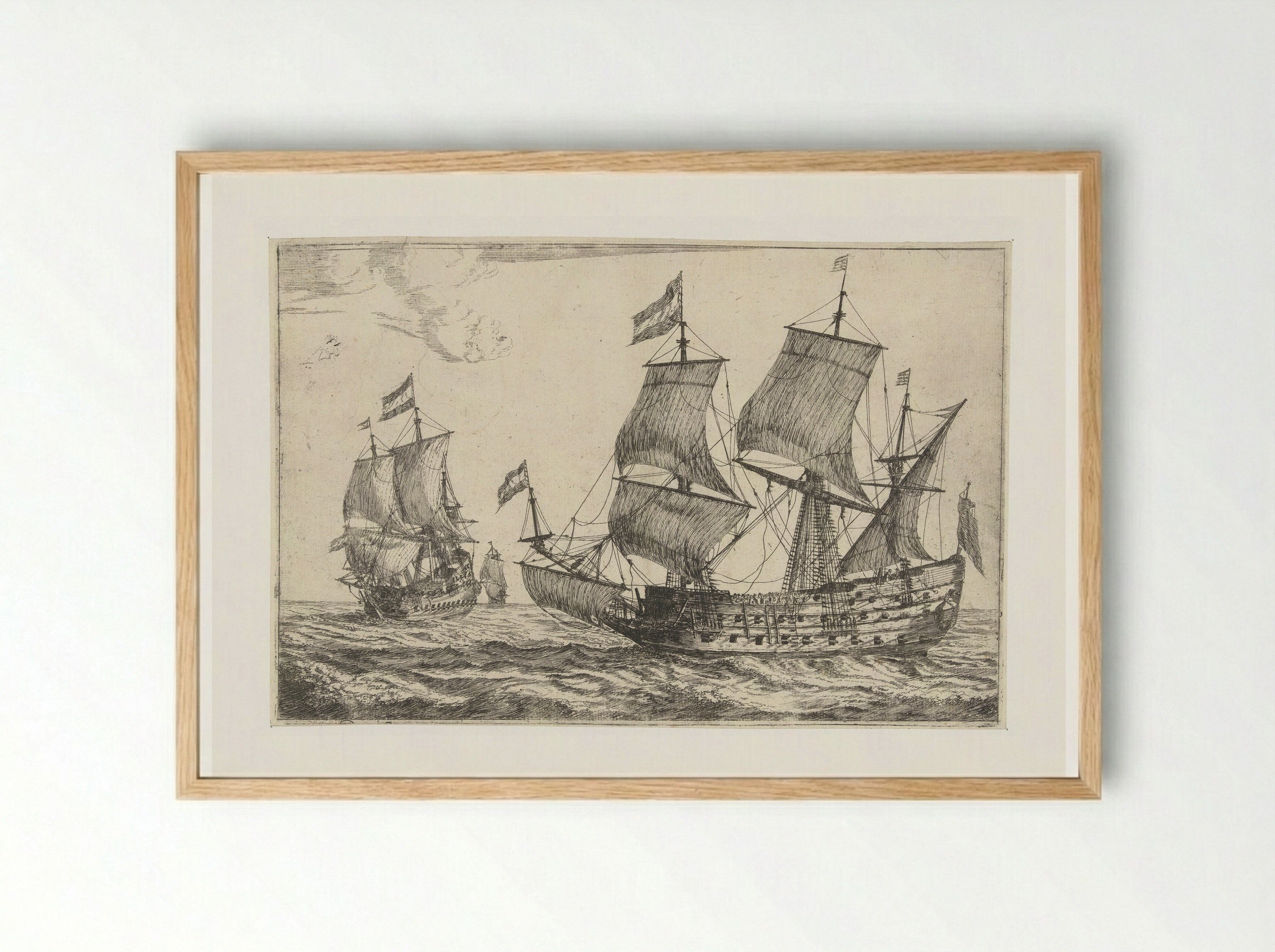 Twee grote oorlogsschepen - Reinier Nooms - Framed Print Wood