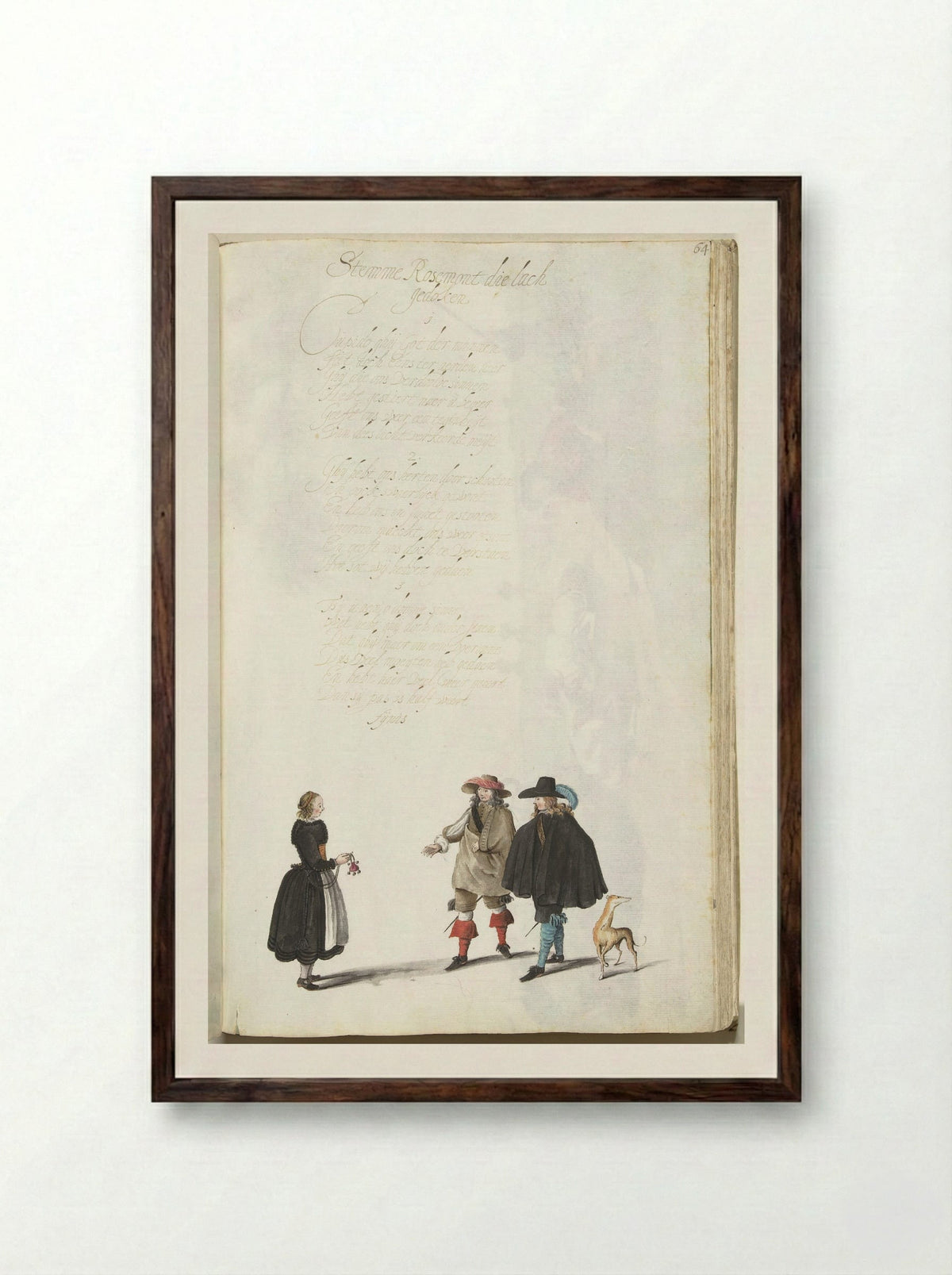 Twee heren en een boerenmeisje - Gesina ter Borch - Framed Print Dark Wood