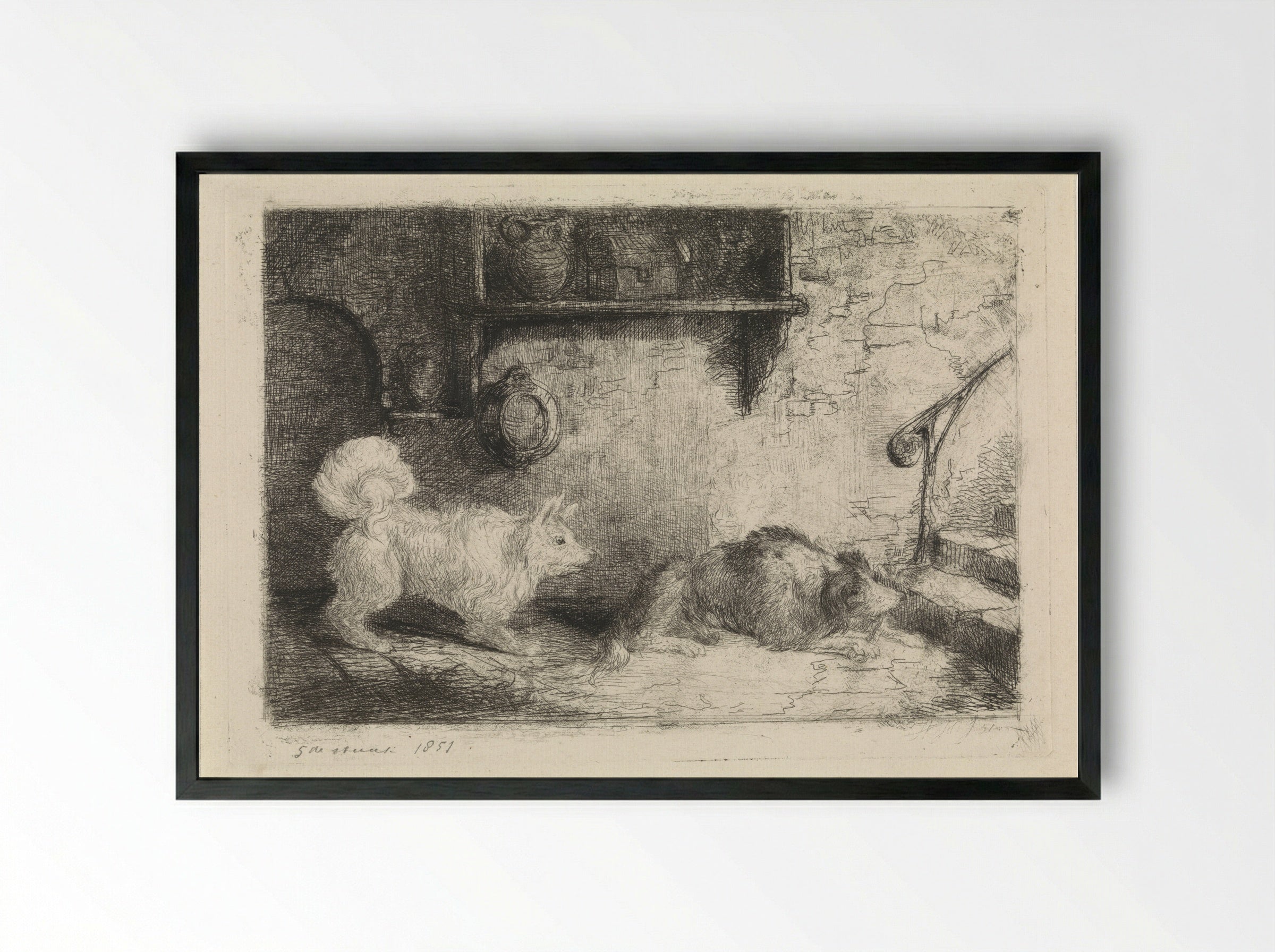 Twee honden (Two Dogs) - Jan Karel Jacob de Jonge - Framed Print Black