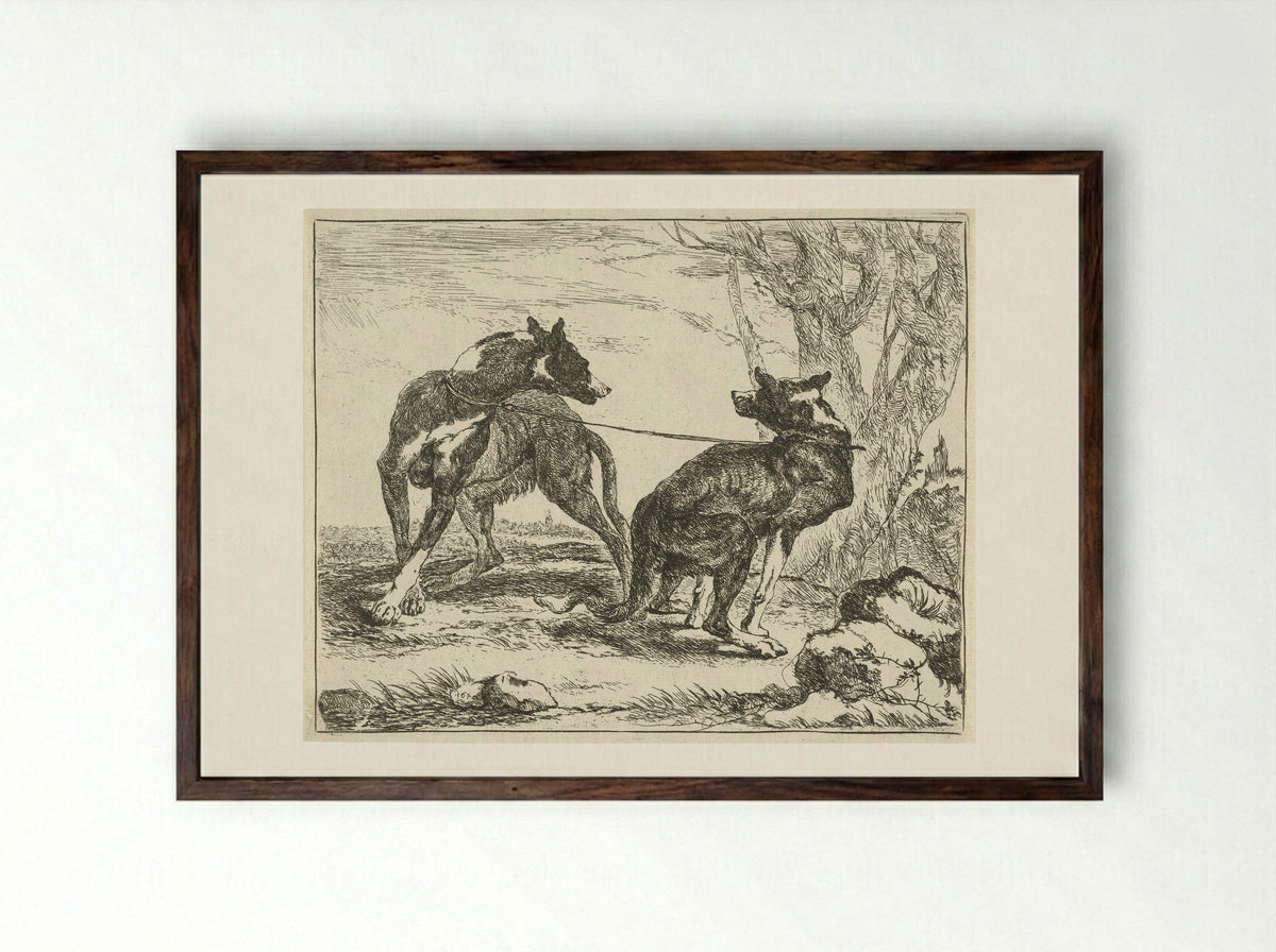 Twee honden (Two Dogs) - Jan Fyt - Framed Print Dark Wood