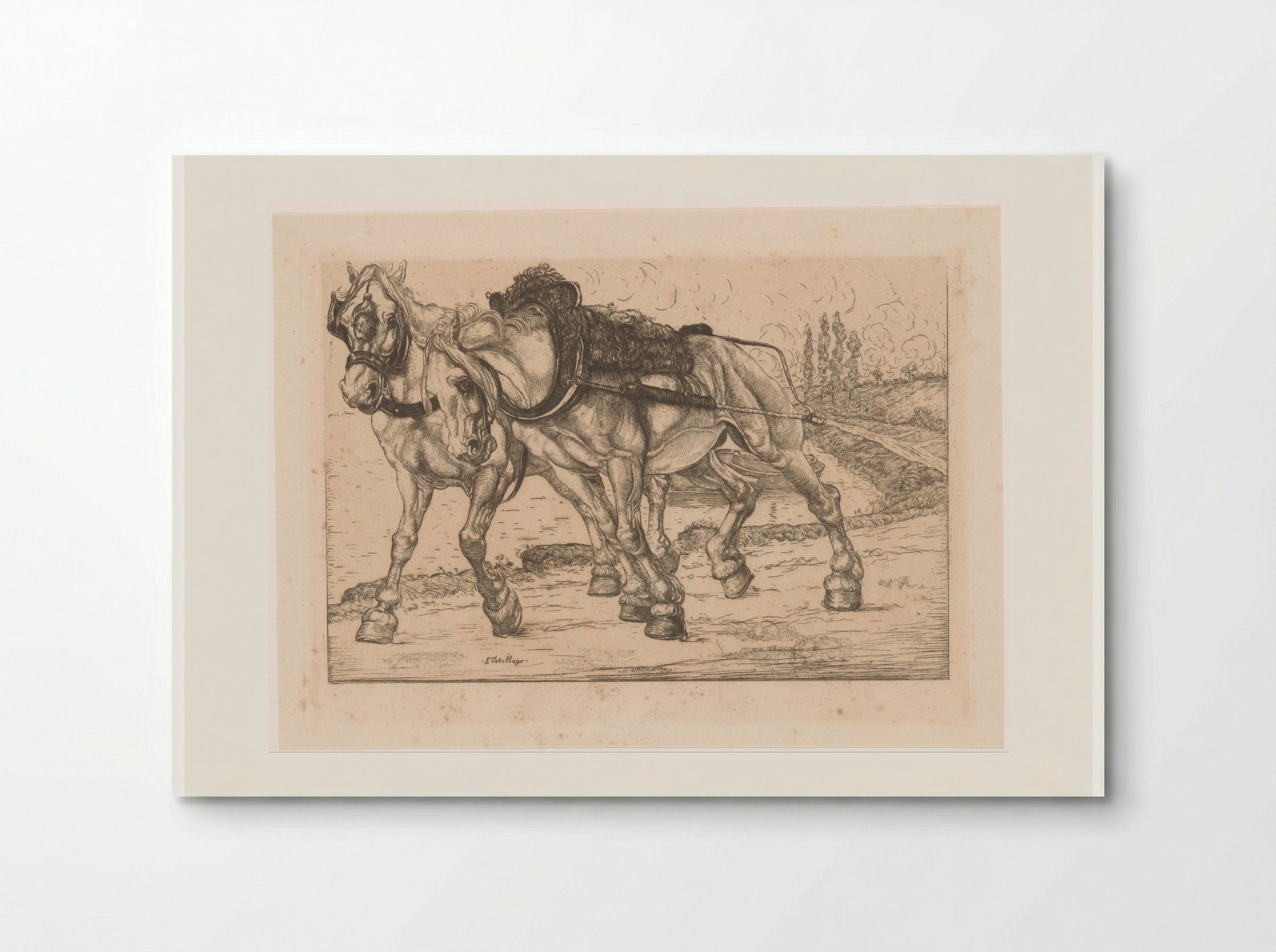 Twee jaagpaarden langs de Marne - Pieter Dupont - Poster